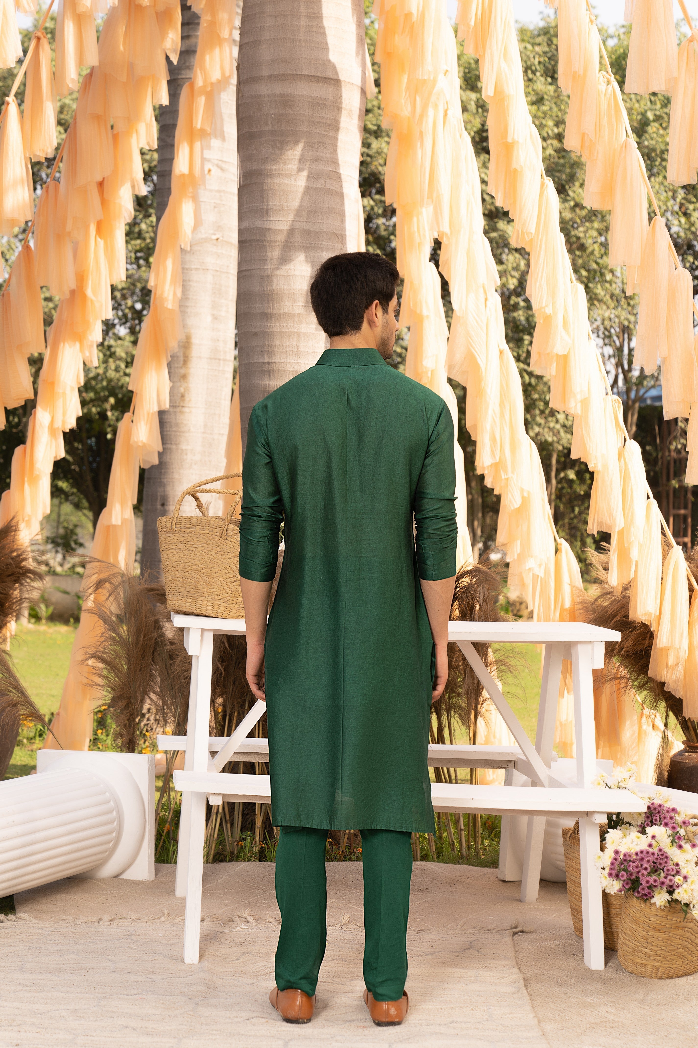 Bottle green solid churidaar set