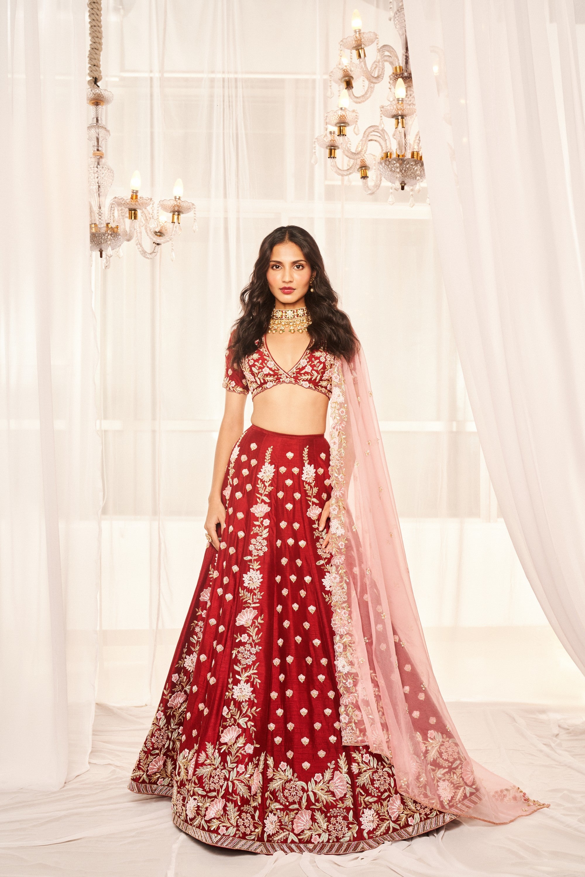 Blood Red Bridal Lehenga Set