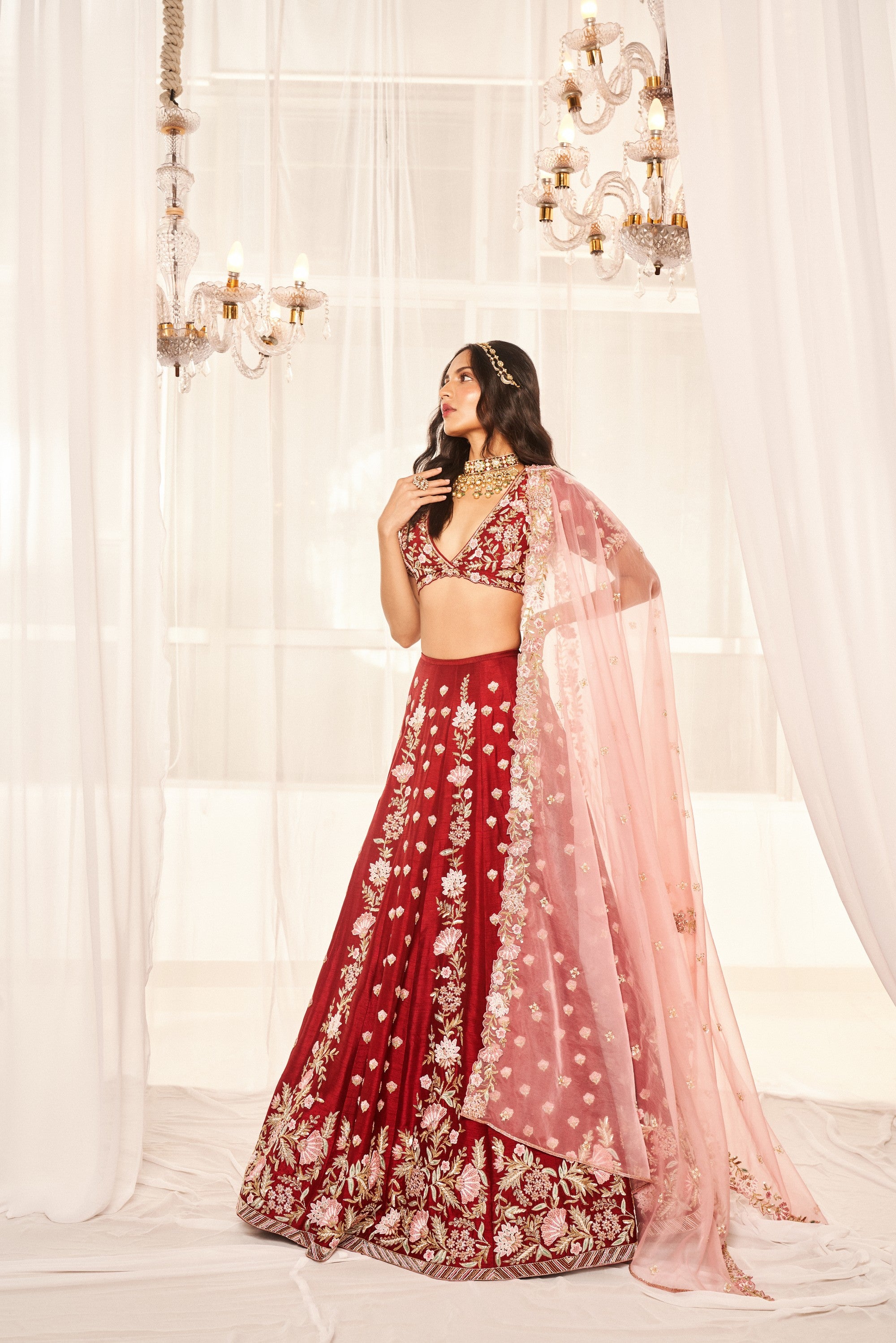 Blood Red Bridal Lehenga Set