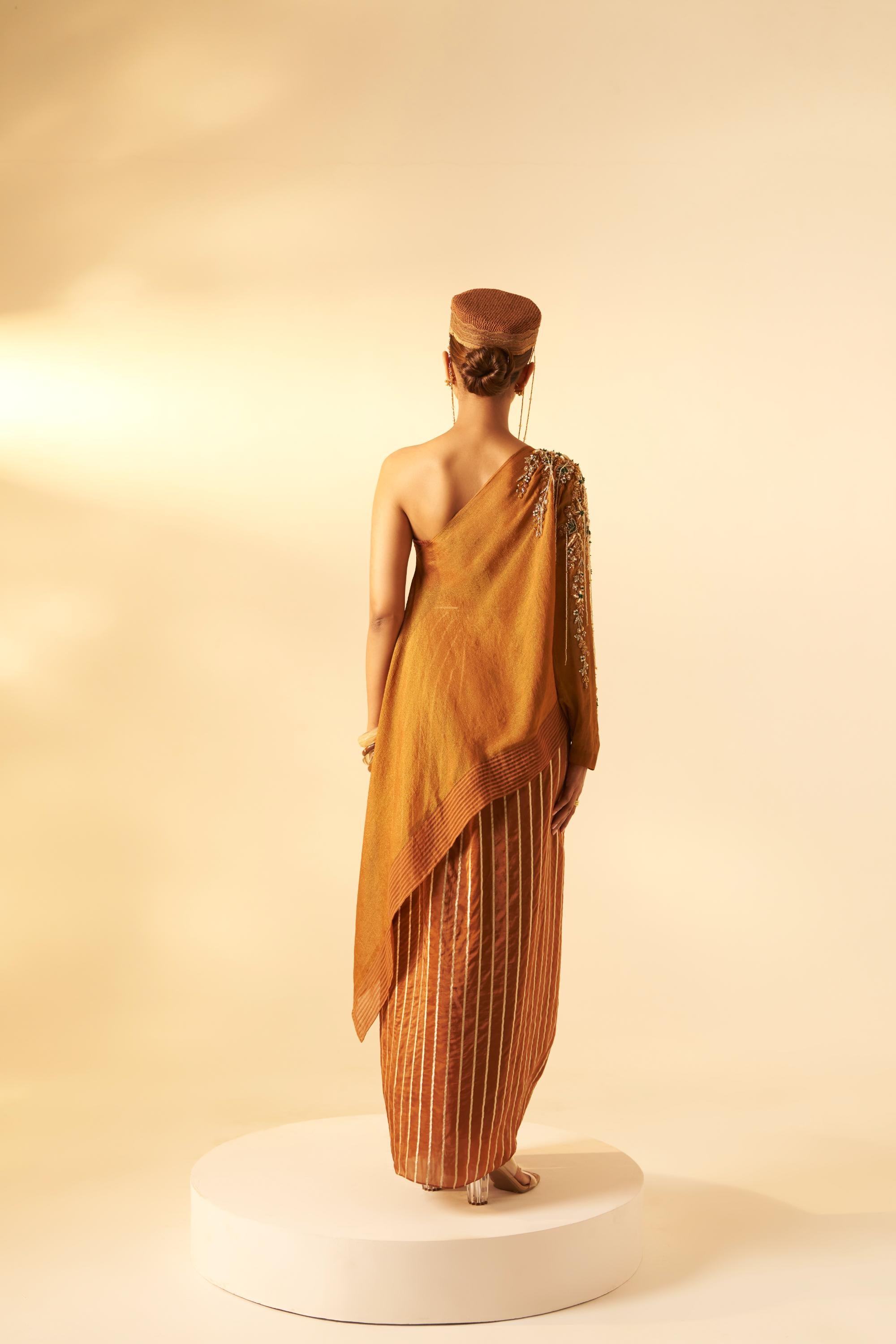 Girija- One shoulder top with draped skirt