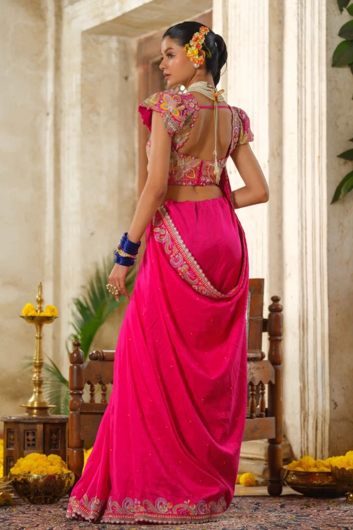 Hot Pink Silk Saree