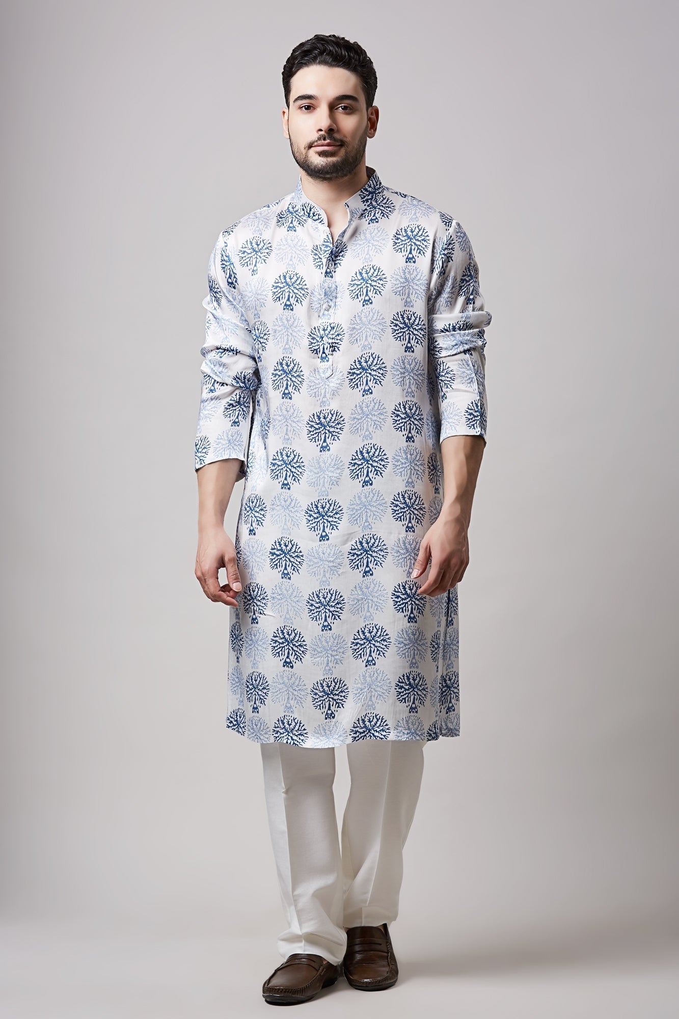 MODAL SATIN BLOCK PRINT ABSTRACT KURTA SET