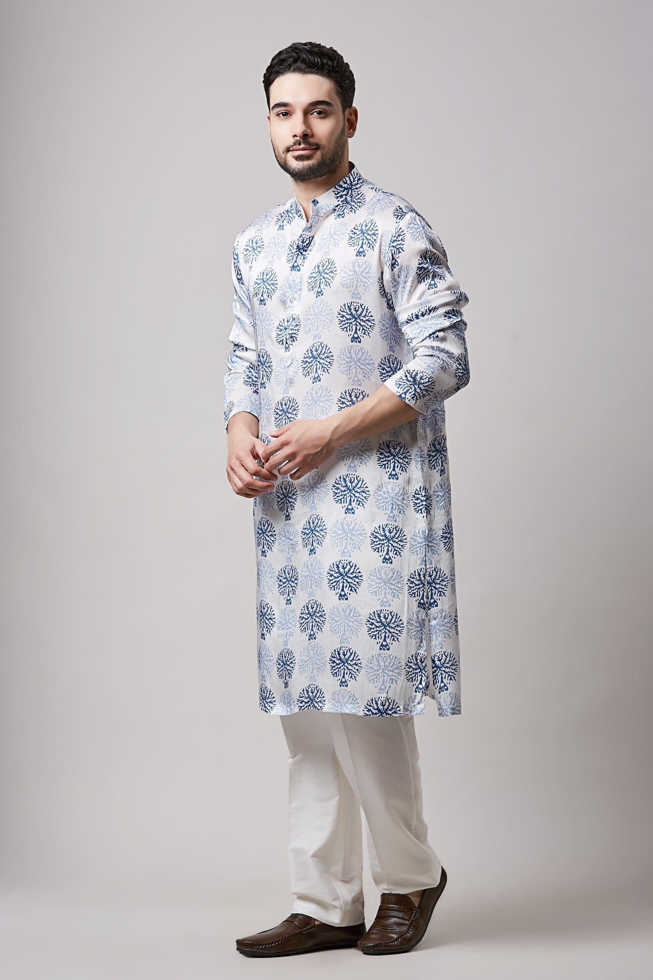 MODAL SATIN BLOCK PRINT ABSTRACT KURTA SET