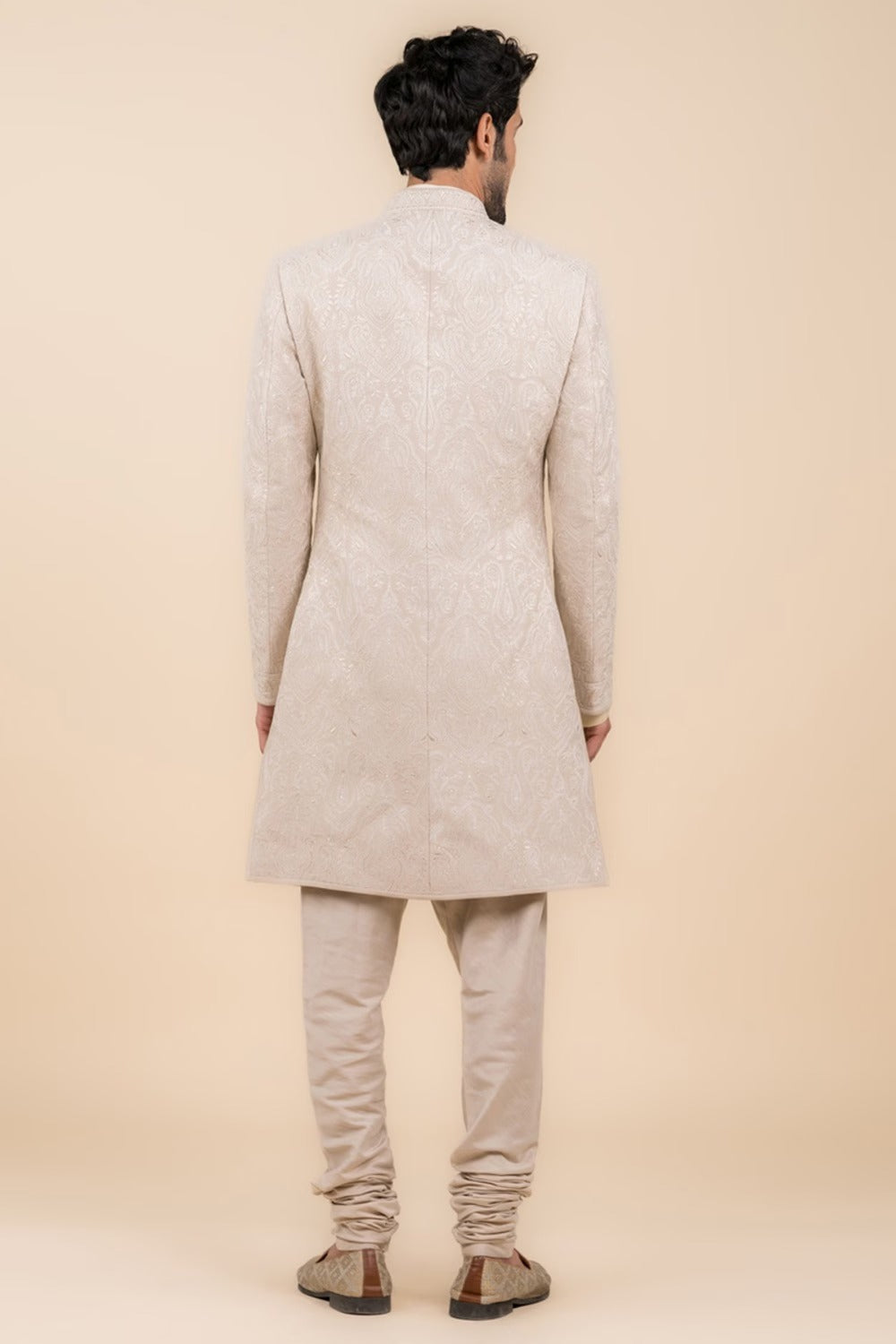 Beige Sherwani With All Over Pearls Detailing