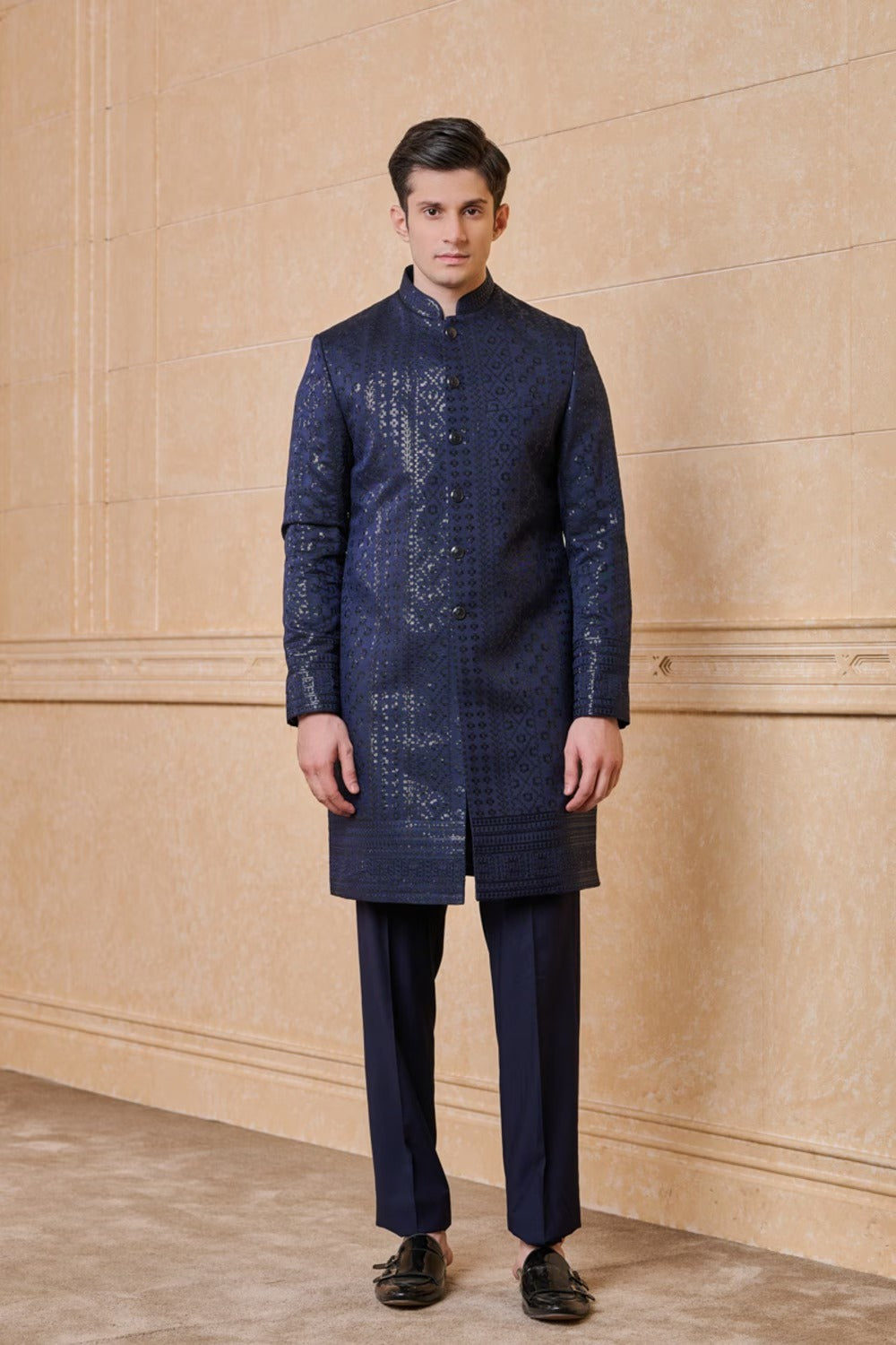 Navy All Over Embroidered Indo Western