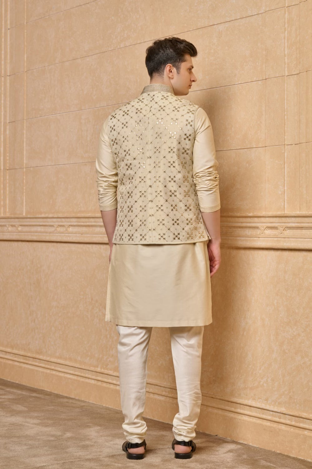 Gold embroidery Kurta Bundi Set