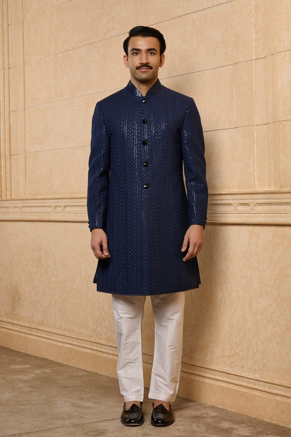 Navy Blue Linework Sherwani Set