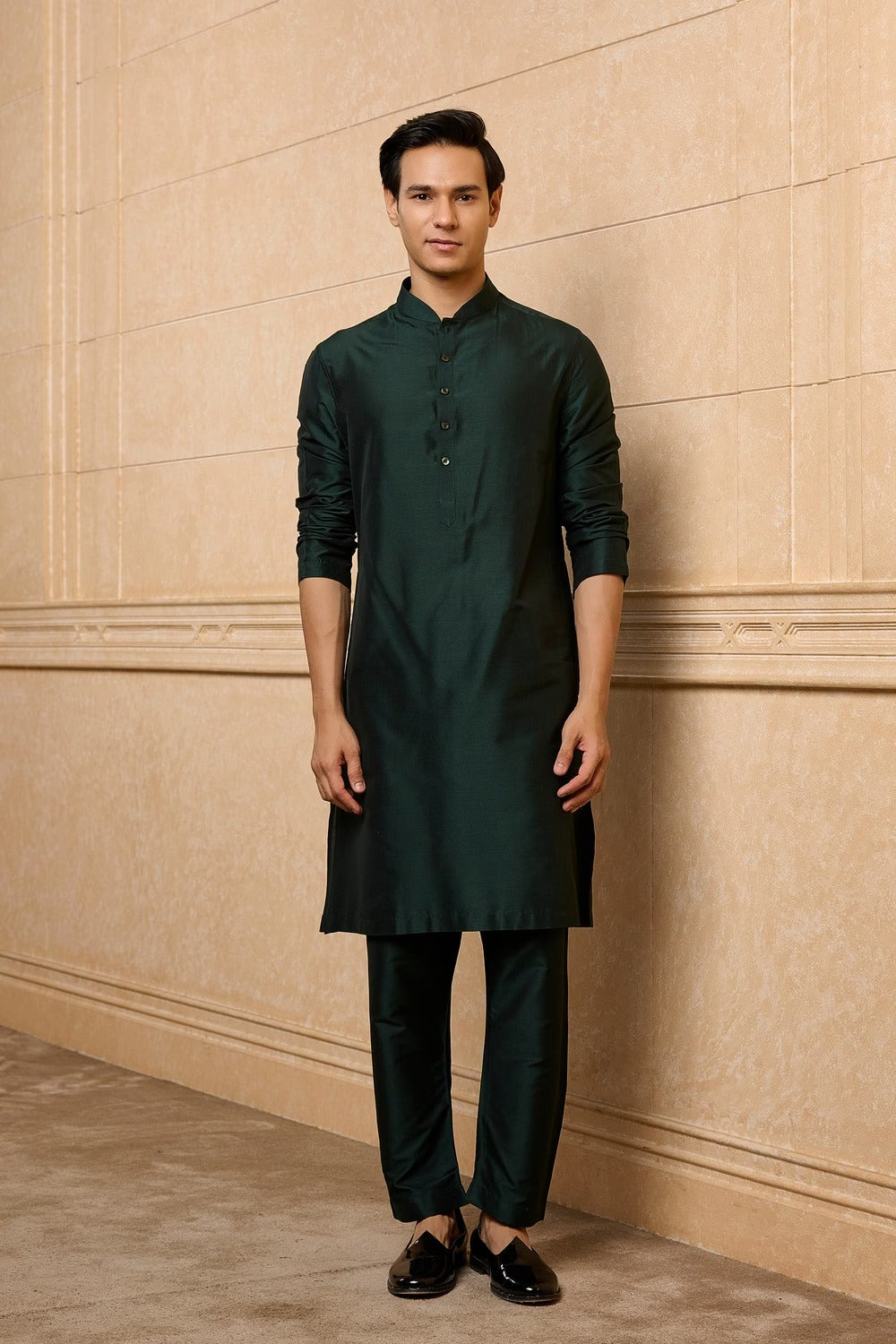 Black Tonal Floral Sherwani Set