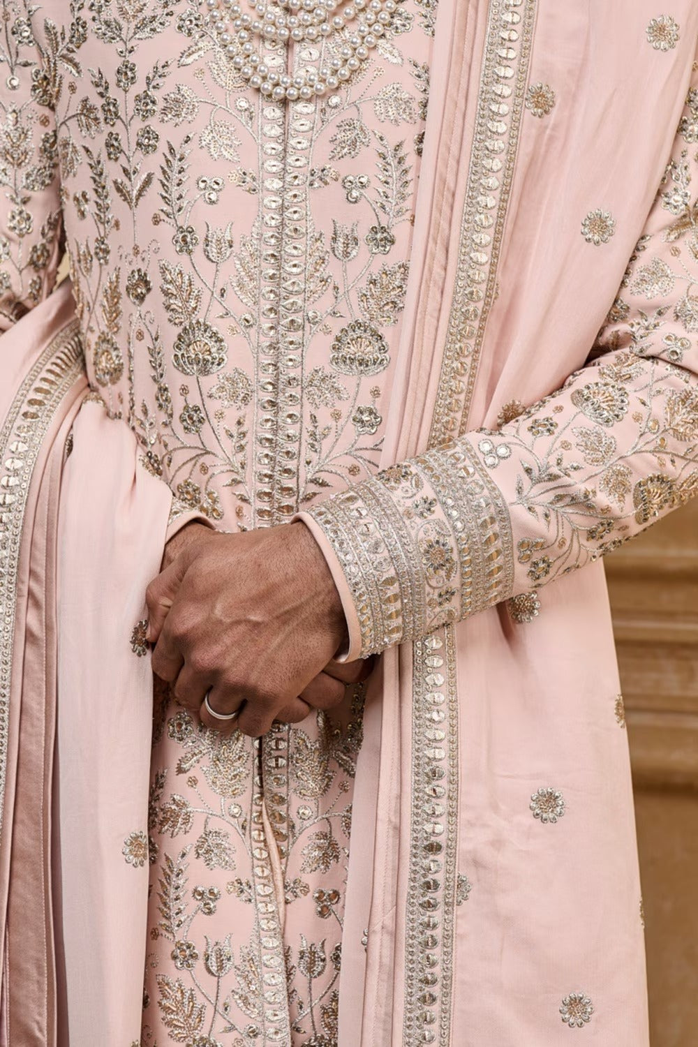 Pastel Pink Ornate Sherwani Set