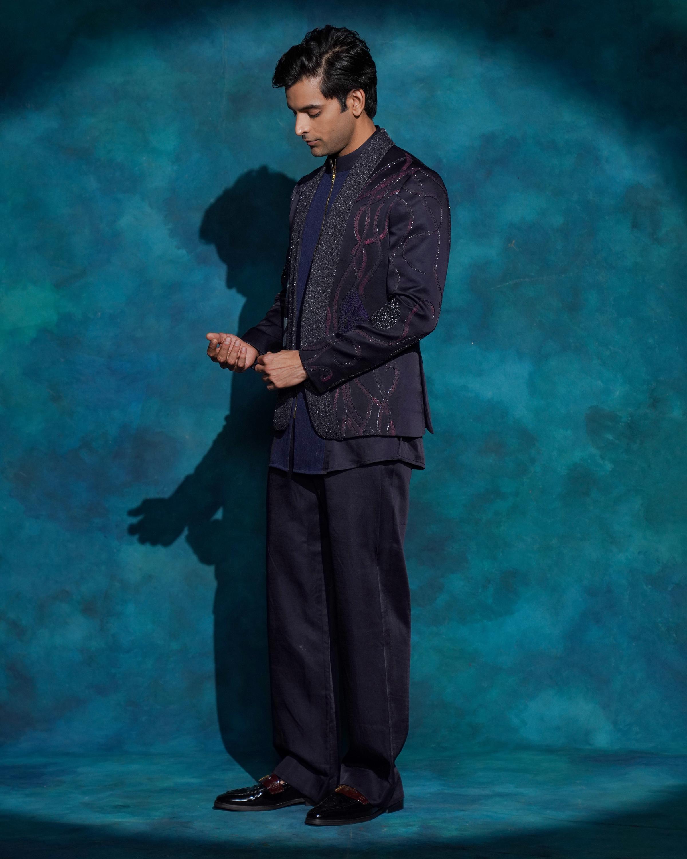 Midnight Blue hand embroidered concept blazer set