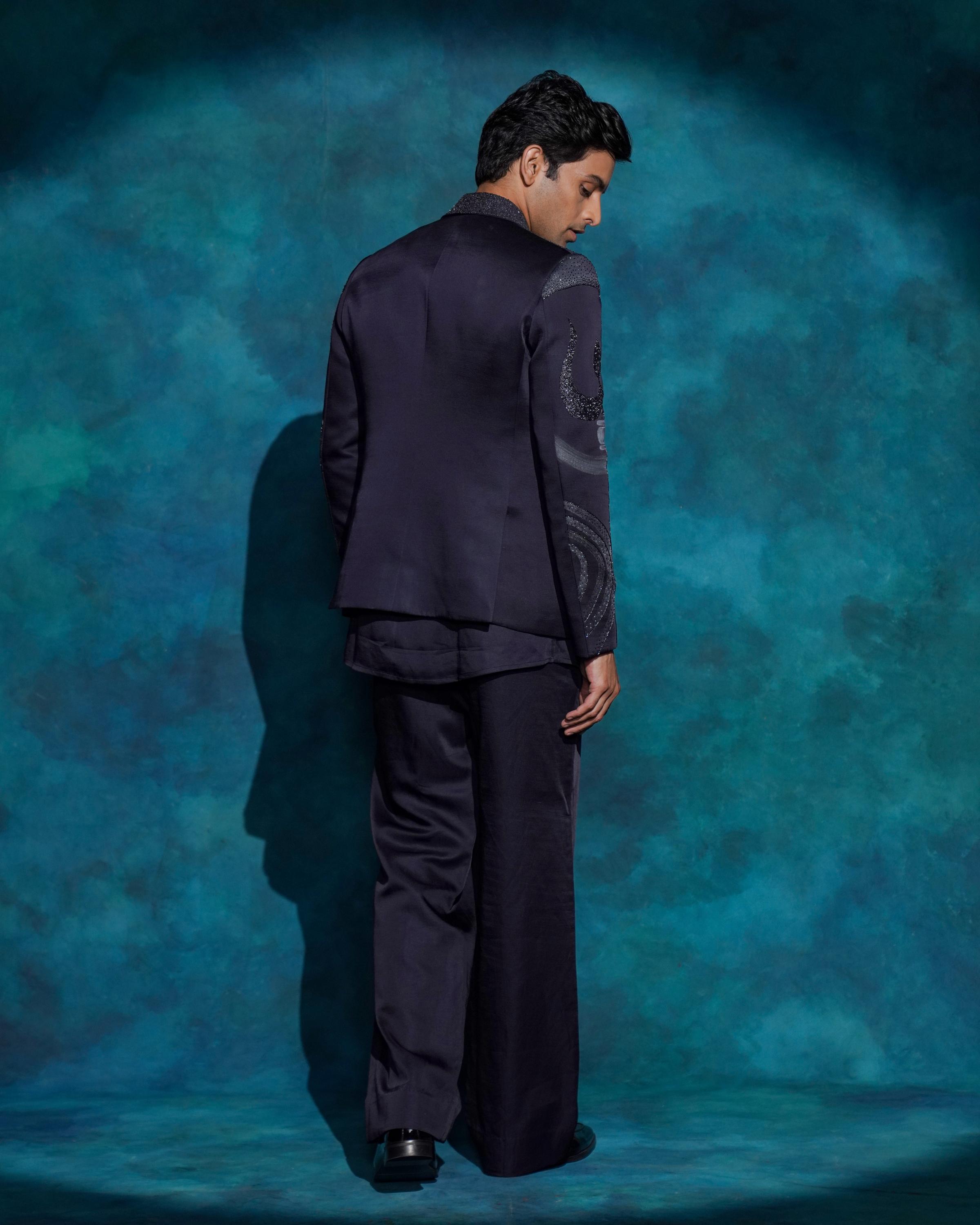 Midnight Blue hand embroidered concept blazer set