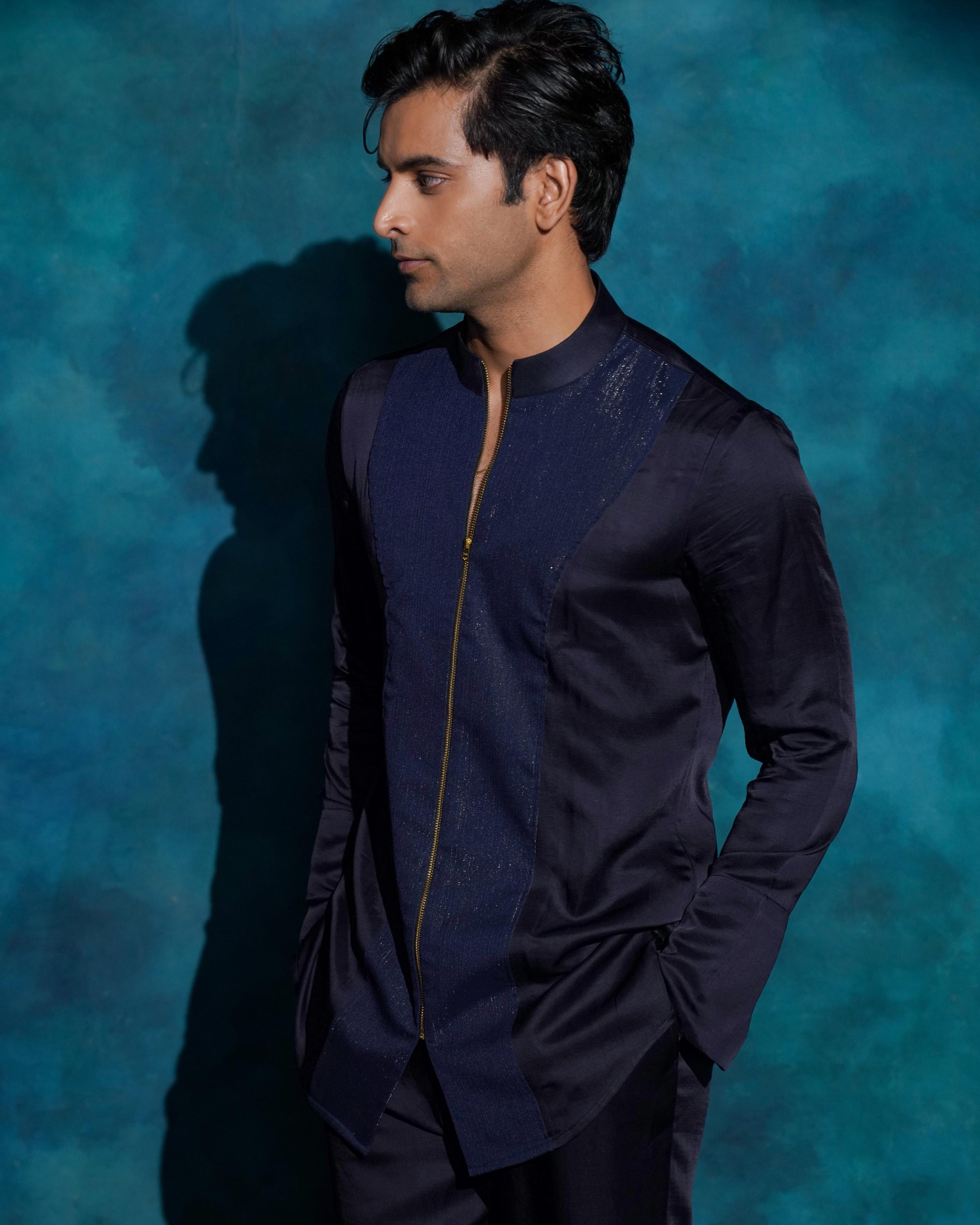 Midnight Blue hand embroidered concept blazer set