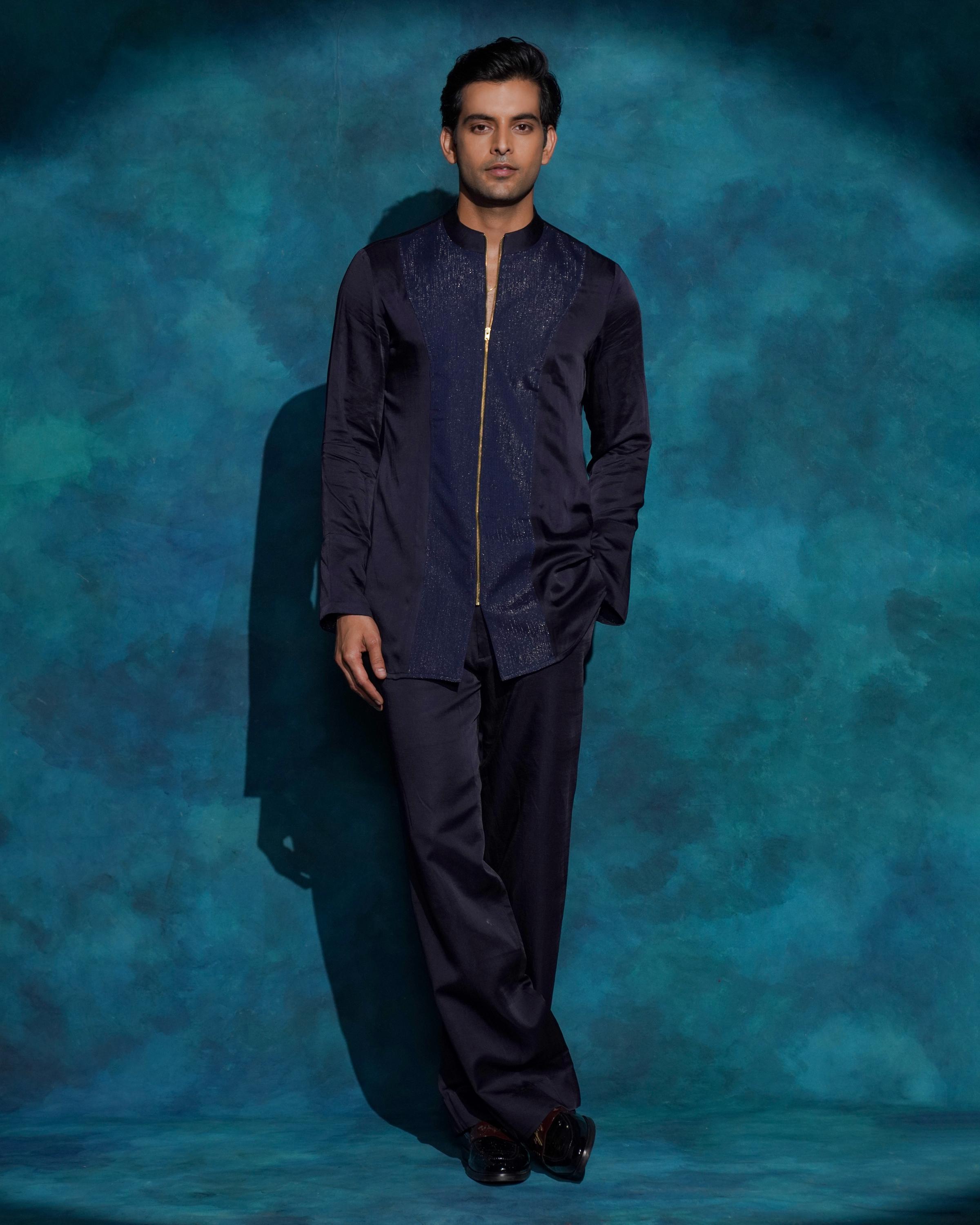 Midnight Blue hand embroidered concept blazer set