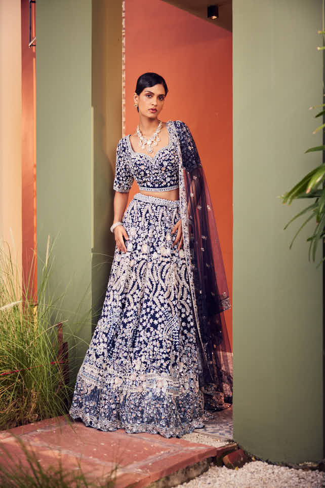 Navy blue heavily embellished lehenga