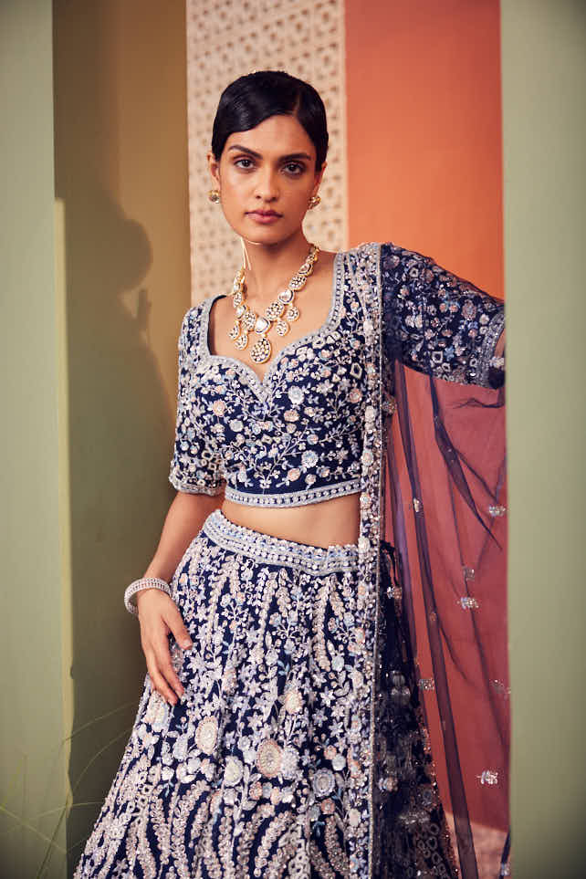 Navy blue heavily embellished lehenga