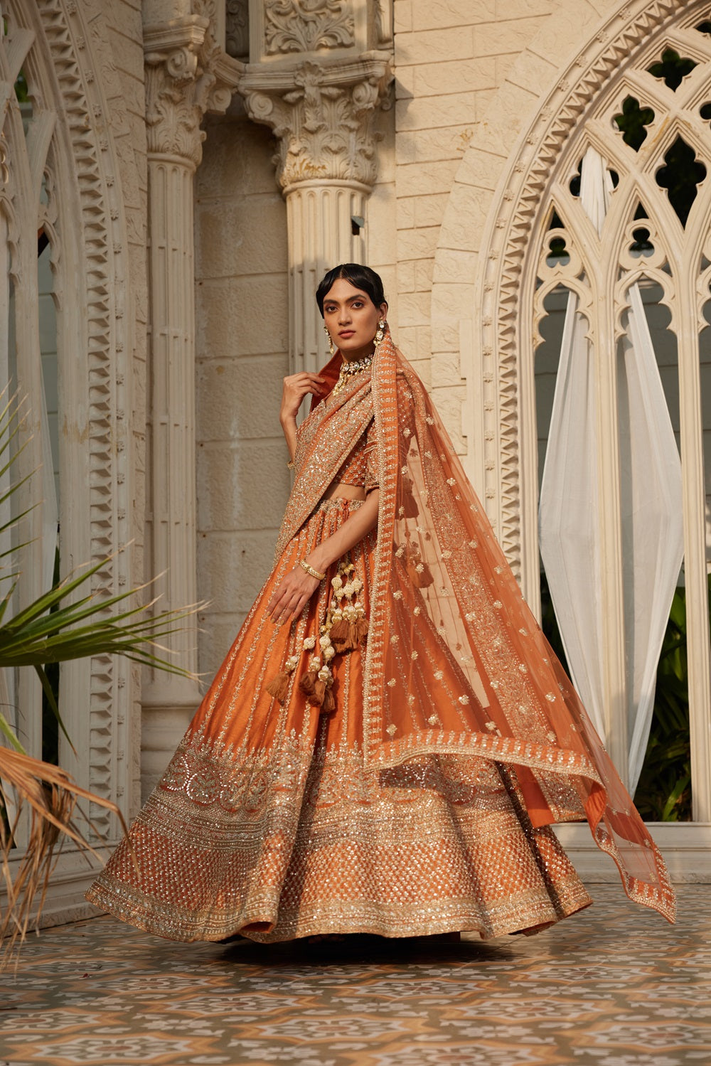 Rust embellished lehenga