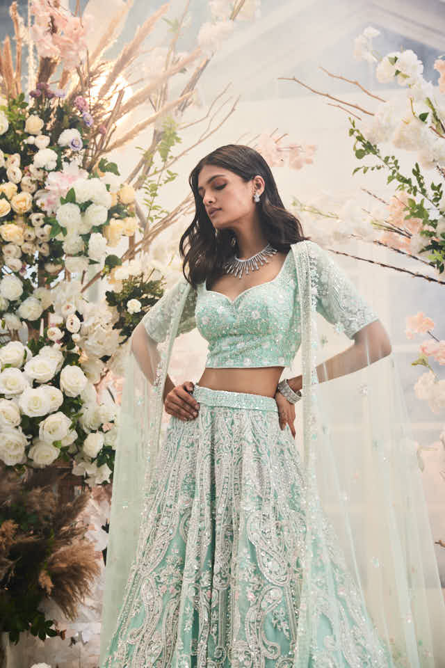 Aqua heavily embellished lehenga