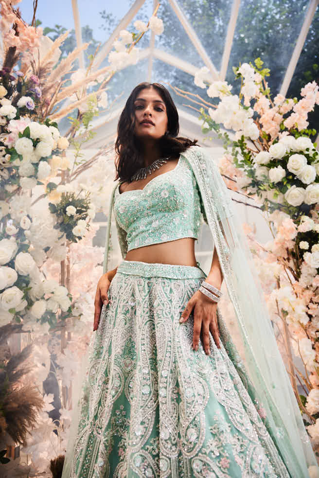Aqua heavily embellished lehenga
