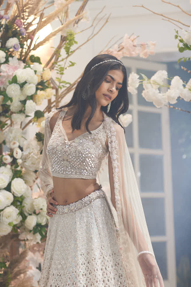 PEACH ORGANZA HAND EMBELLISHED LEHENGA