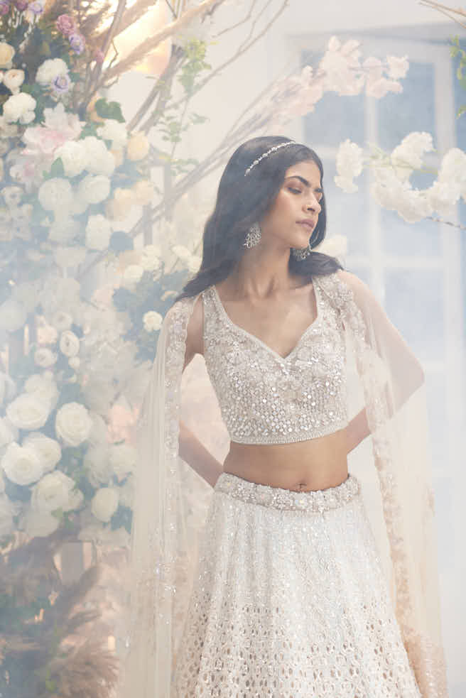 PEACH ORGANZA HAND EMBELLISHED LEHENGA