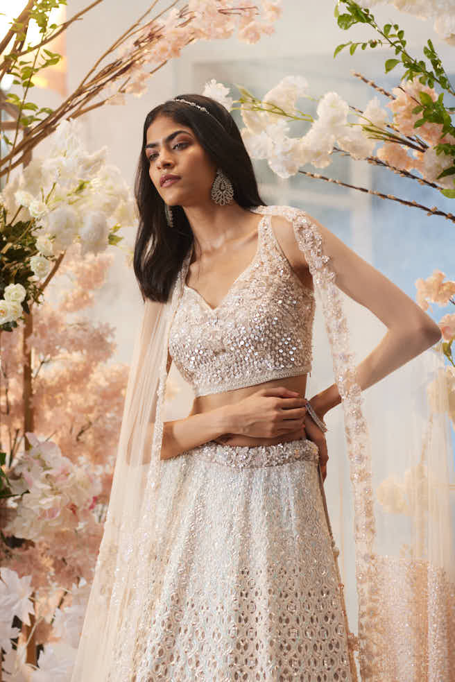 PEACH ORGANZA HAND EMBELLISHED LEHENGA