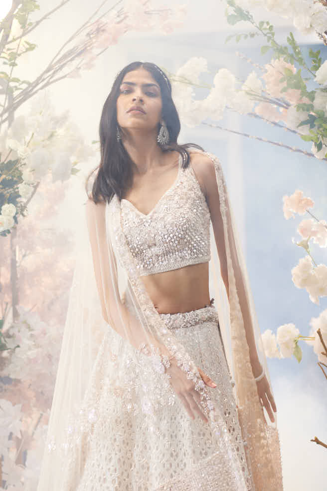 PEACH ORGANZA HAND EMBELLISHED LEHENGA