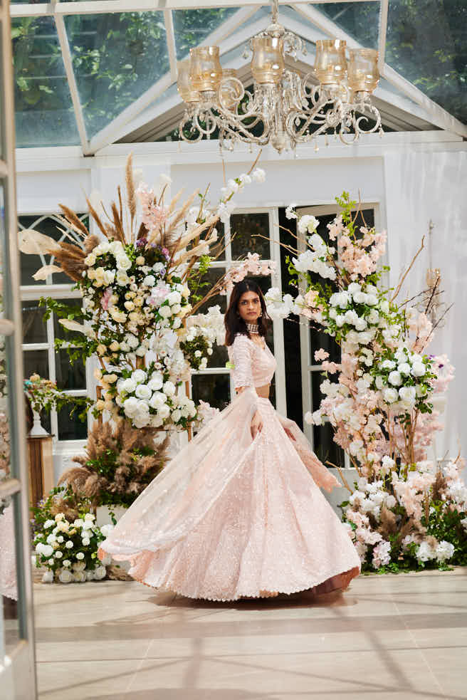 Pink organza  heavily embellished lehenga