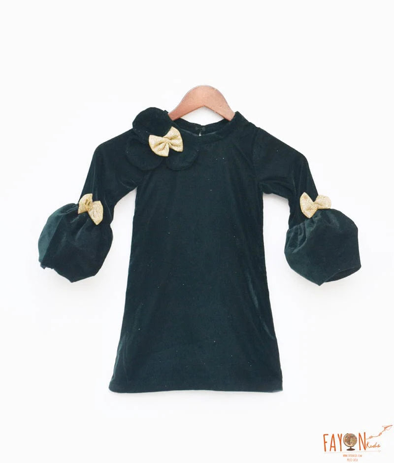 Green Velvet Dress for Girls