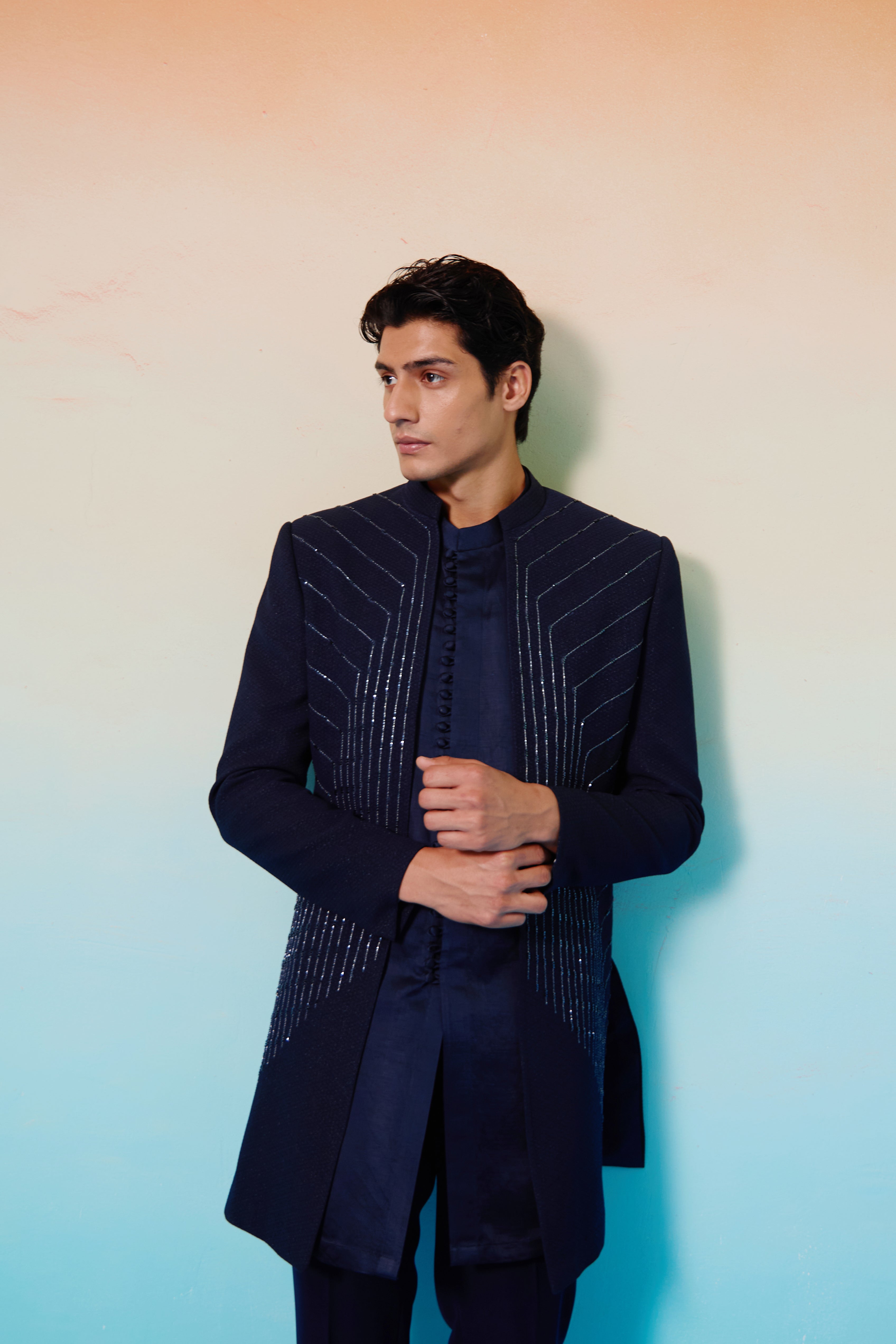 Blue Blaze Open Sherwani Set