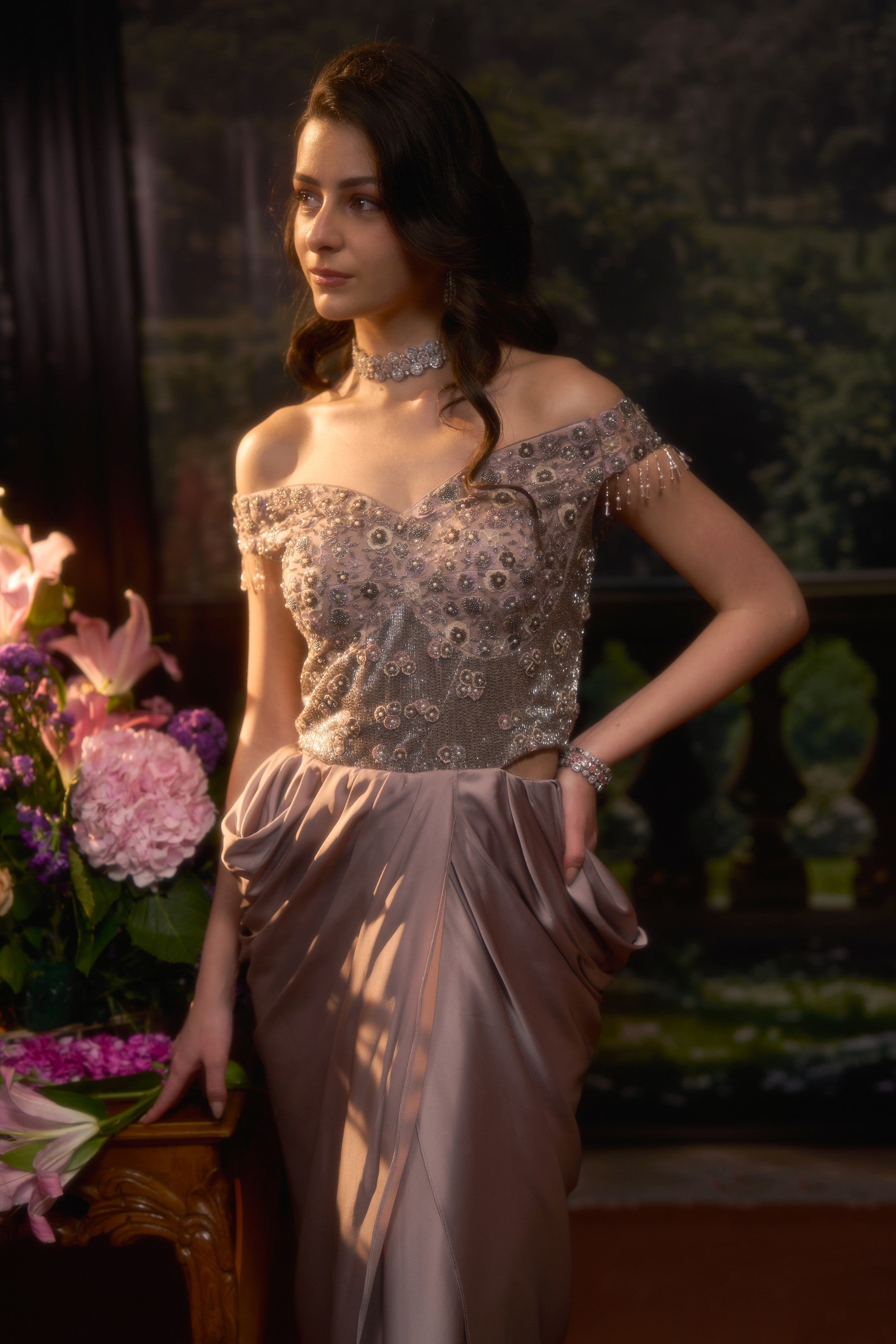 LUMI Mauve Draped Gown Set