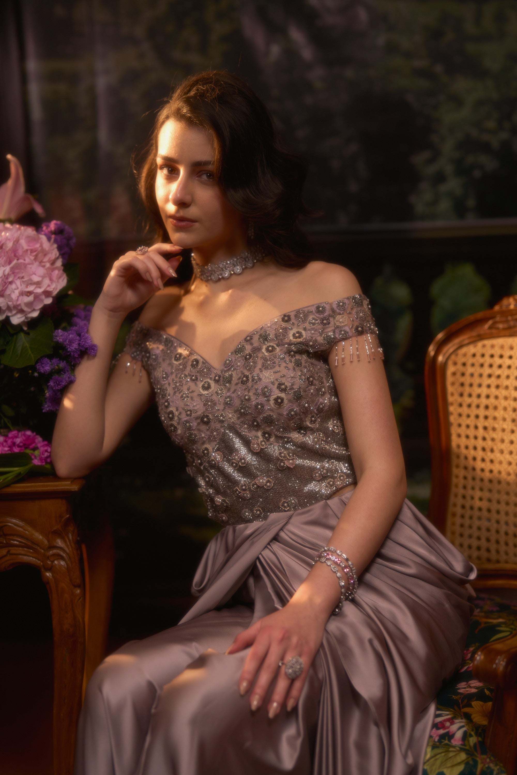 LUMI Mauve Draped Gown Set