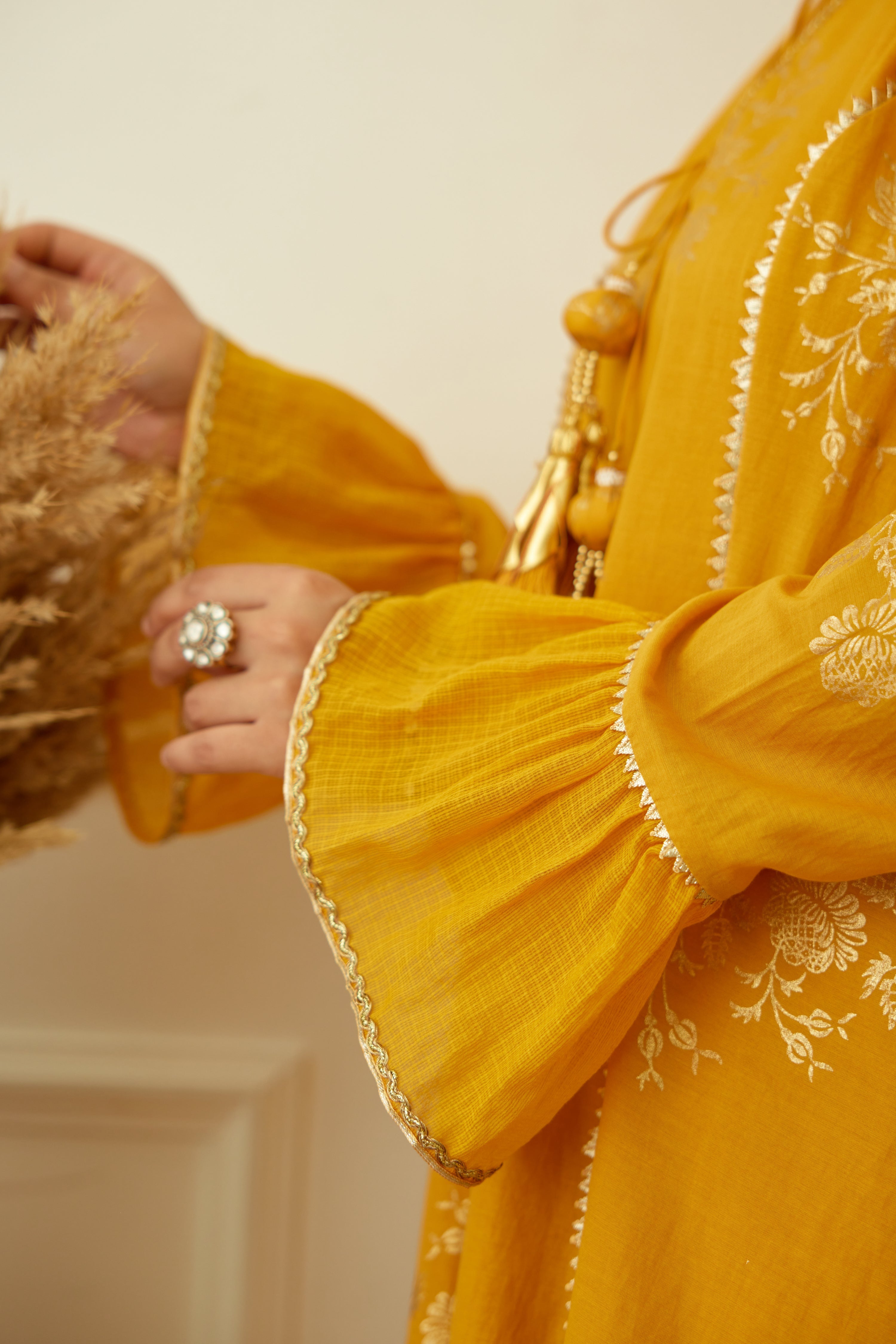 Ochre Foil Dhoti Set