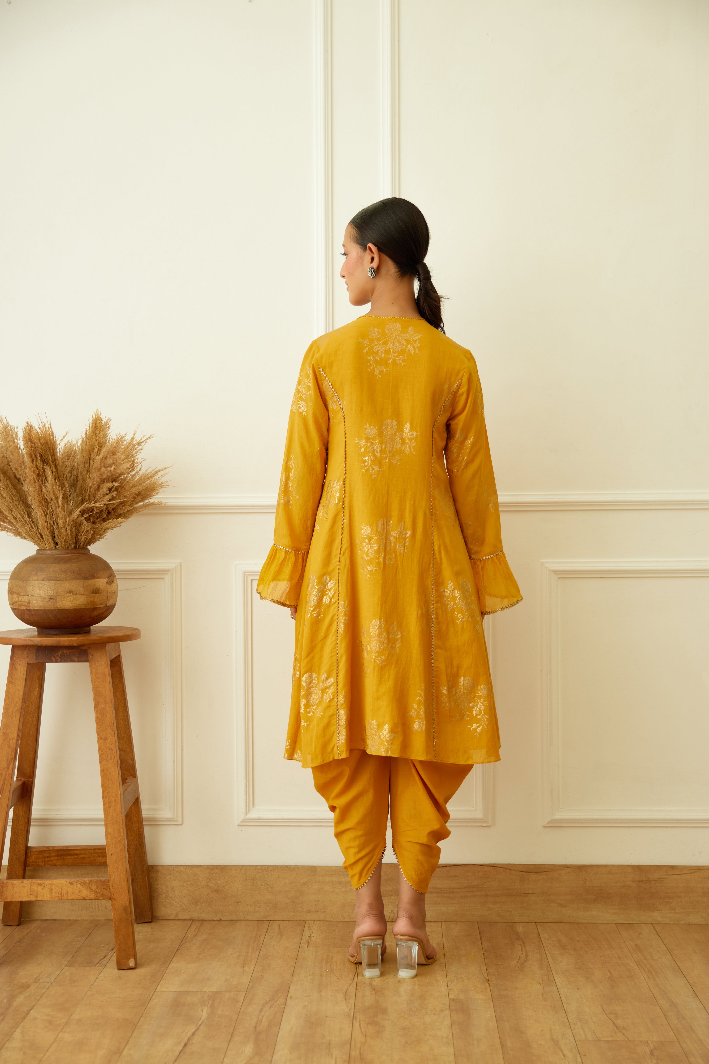 Ochre Foil Dhoti Set