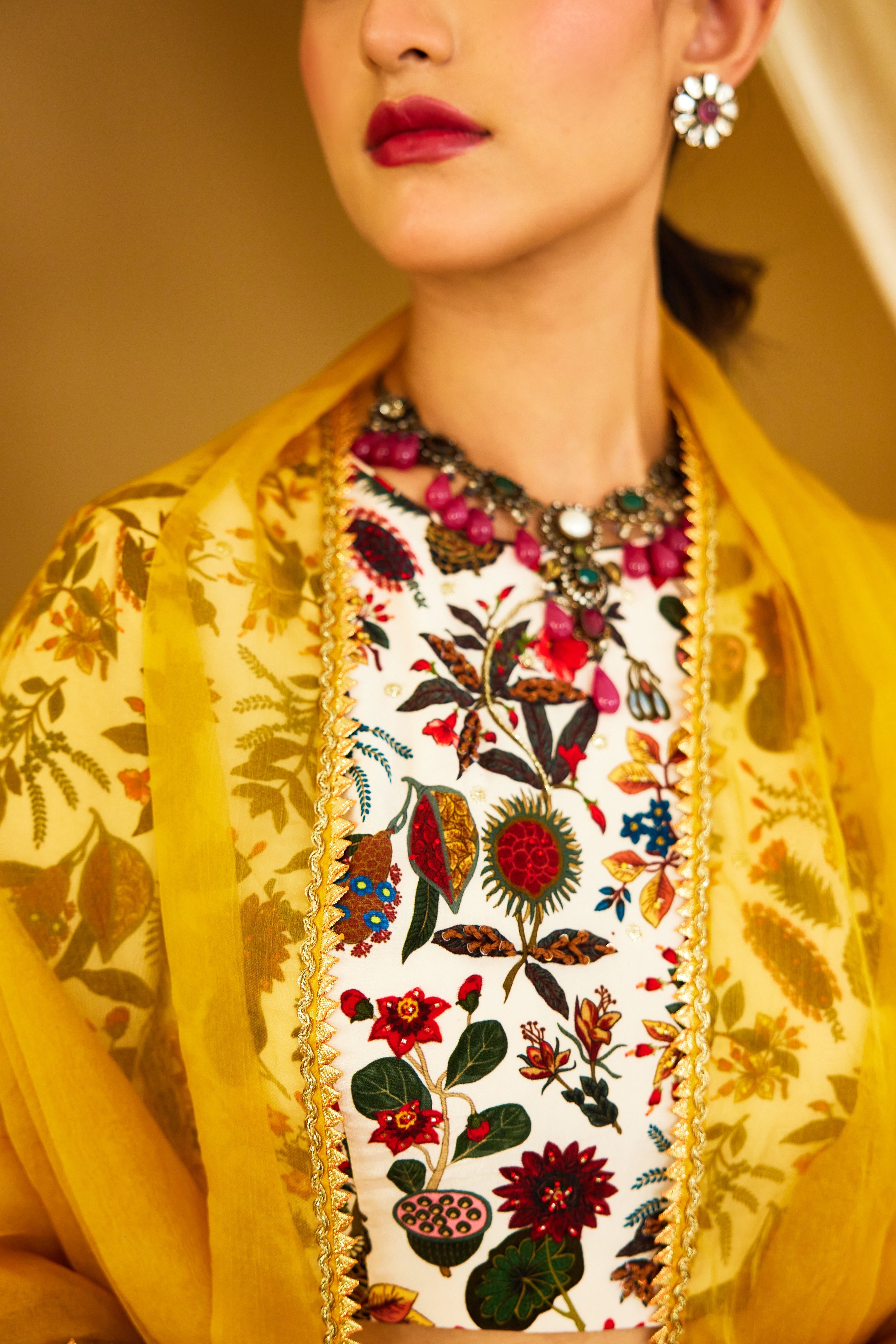 Ochre Pure Organza Double Layer Lehenga Set