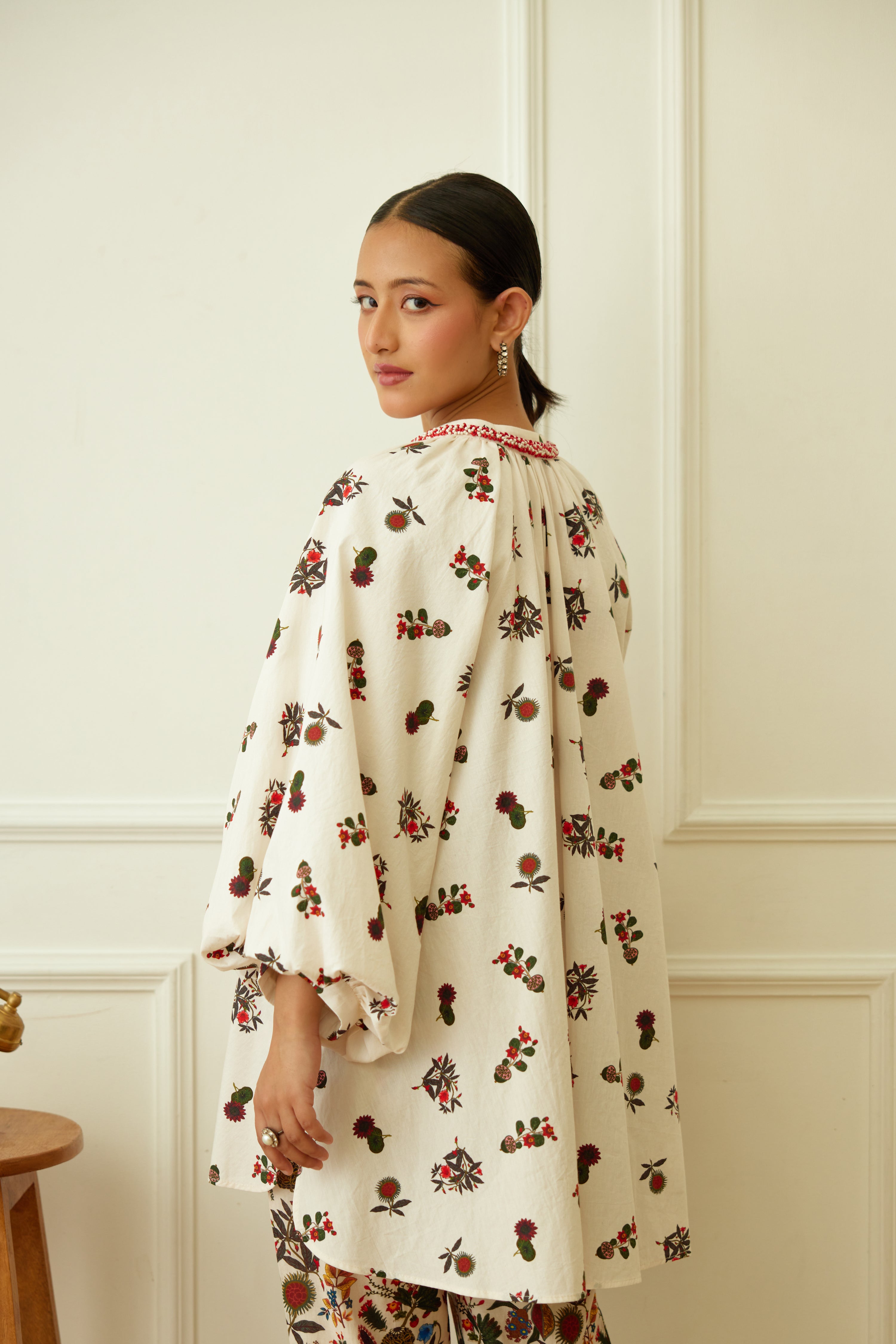 Ivory Kohinoor Buta Print Poplin Shirt Dress
