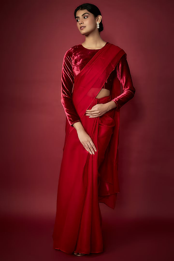 Pink Zari Chiffon Saree Set