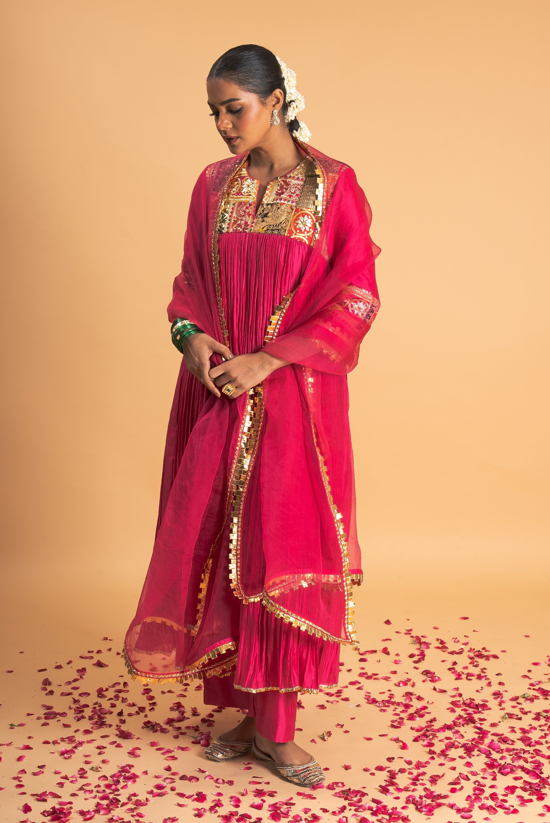 Pink Chanderi Kurta Set