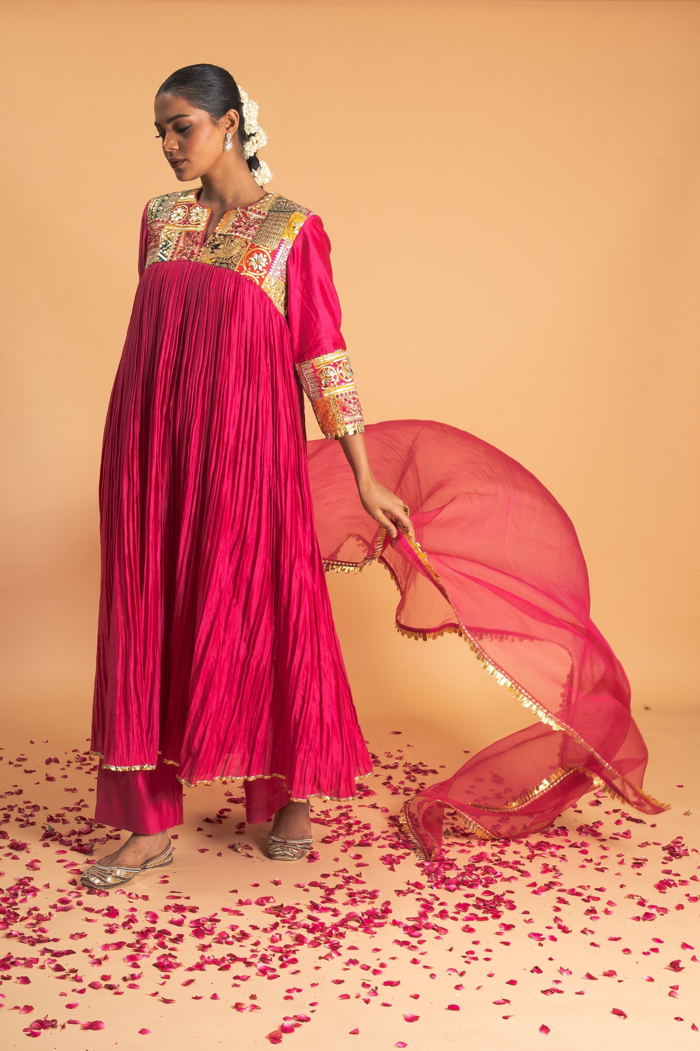 Pink Chanderi Kurta Set
