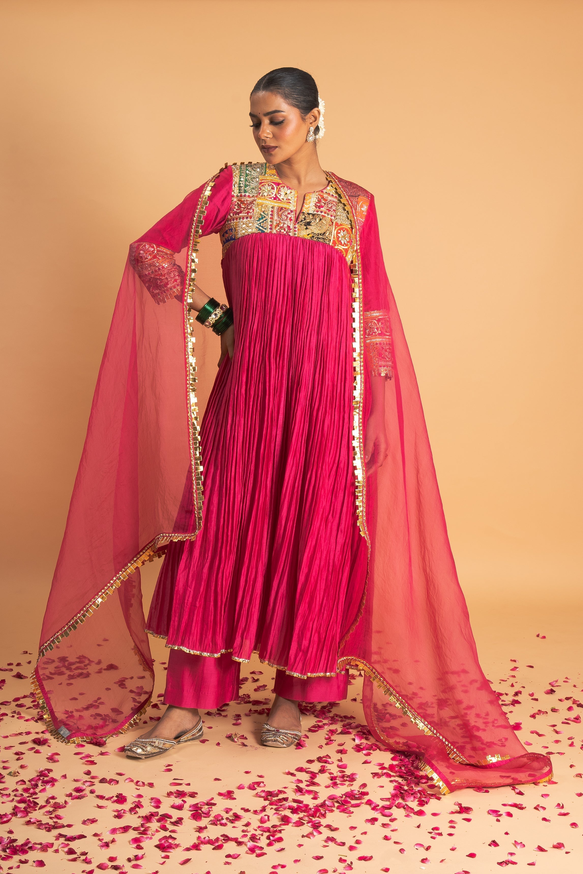 Pink Chanderi Kurta Set