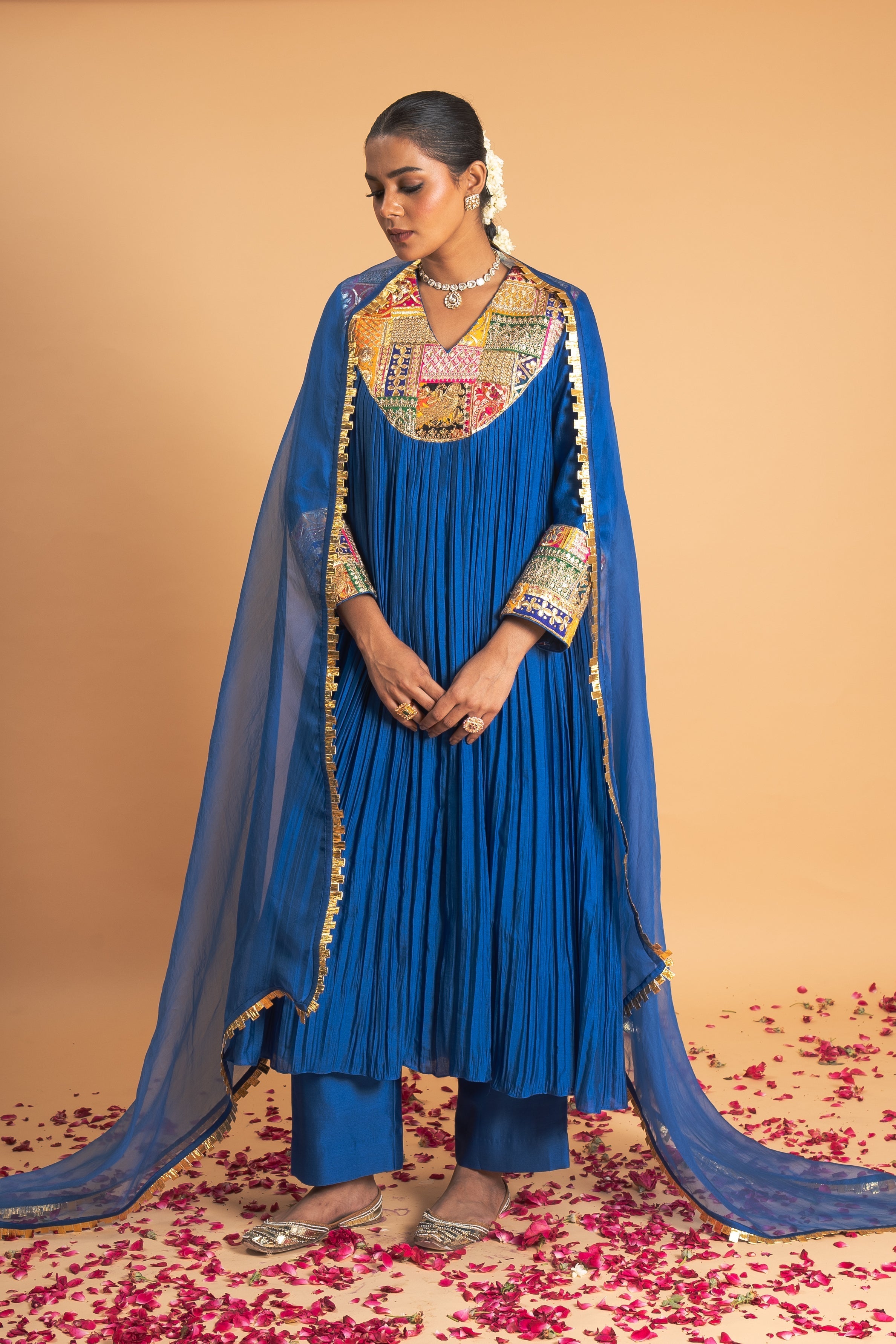 Blue Chanderi Kurta Set