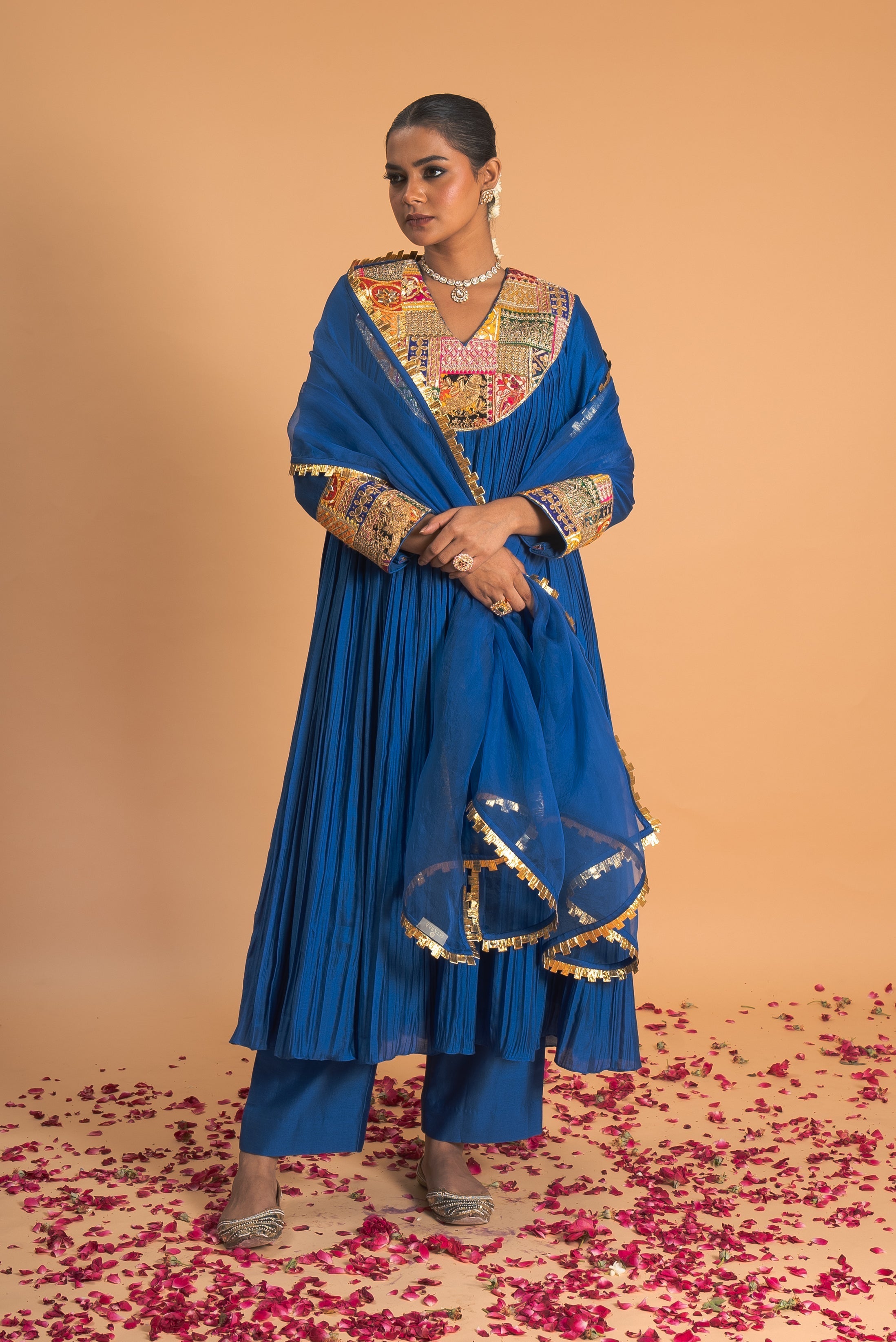 Blue Chanderi Kurta Set