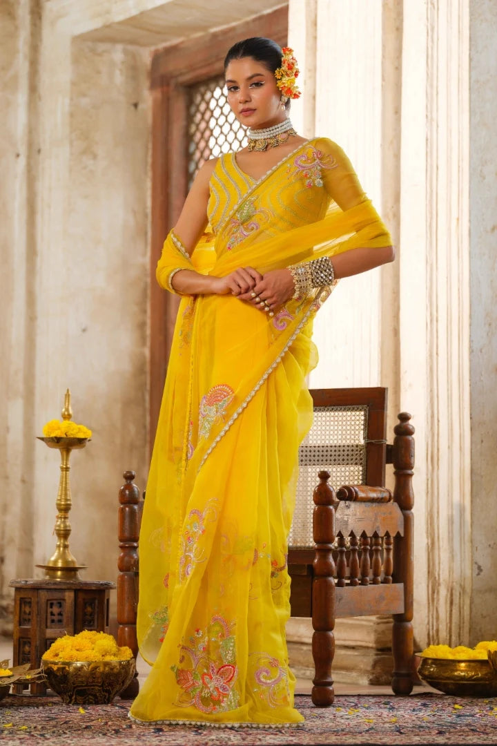Yellow Organza Saree