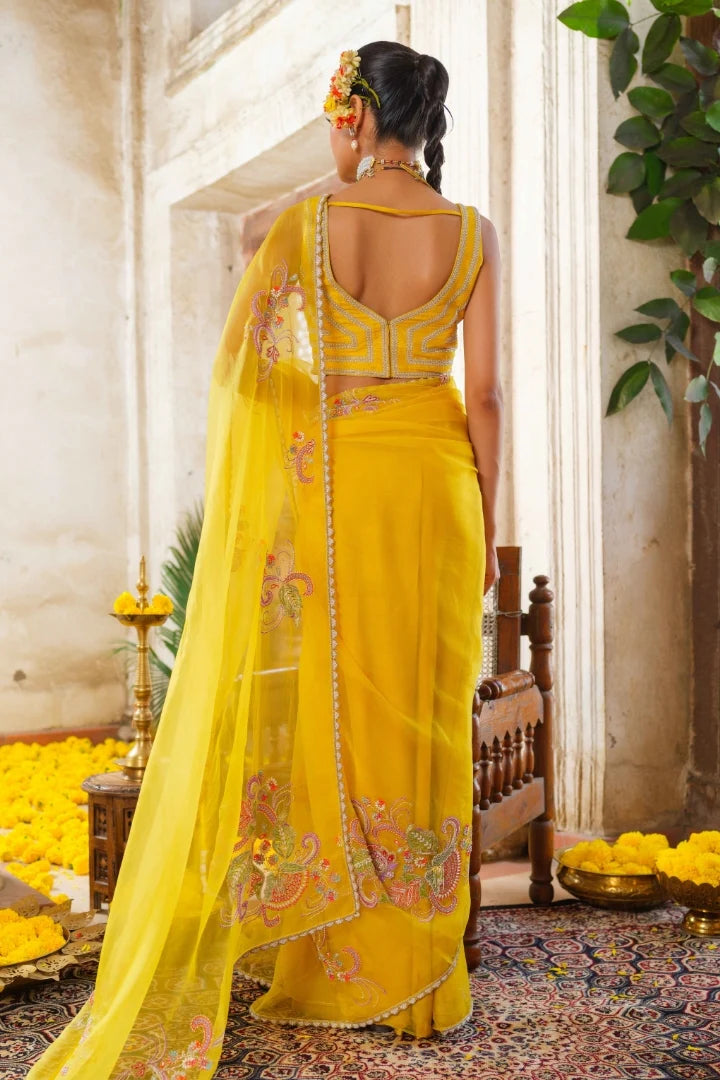 Yellow Organza Saree
