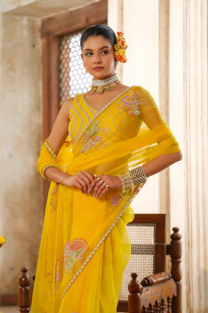 Yellow Organza Saree