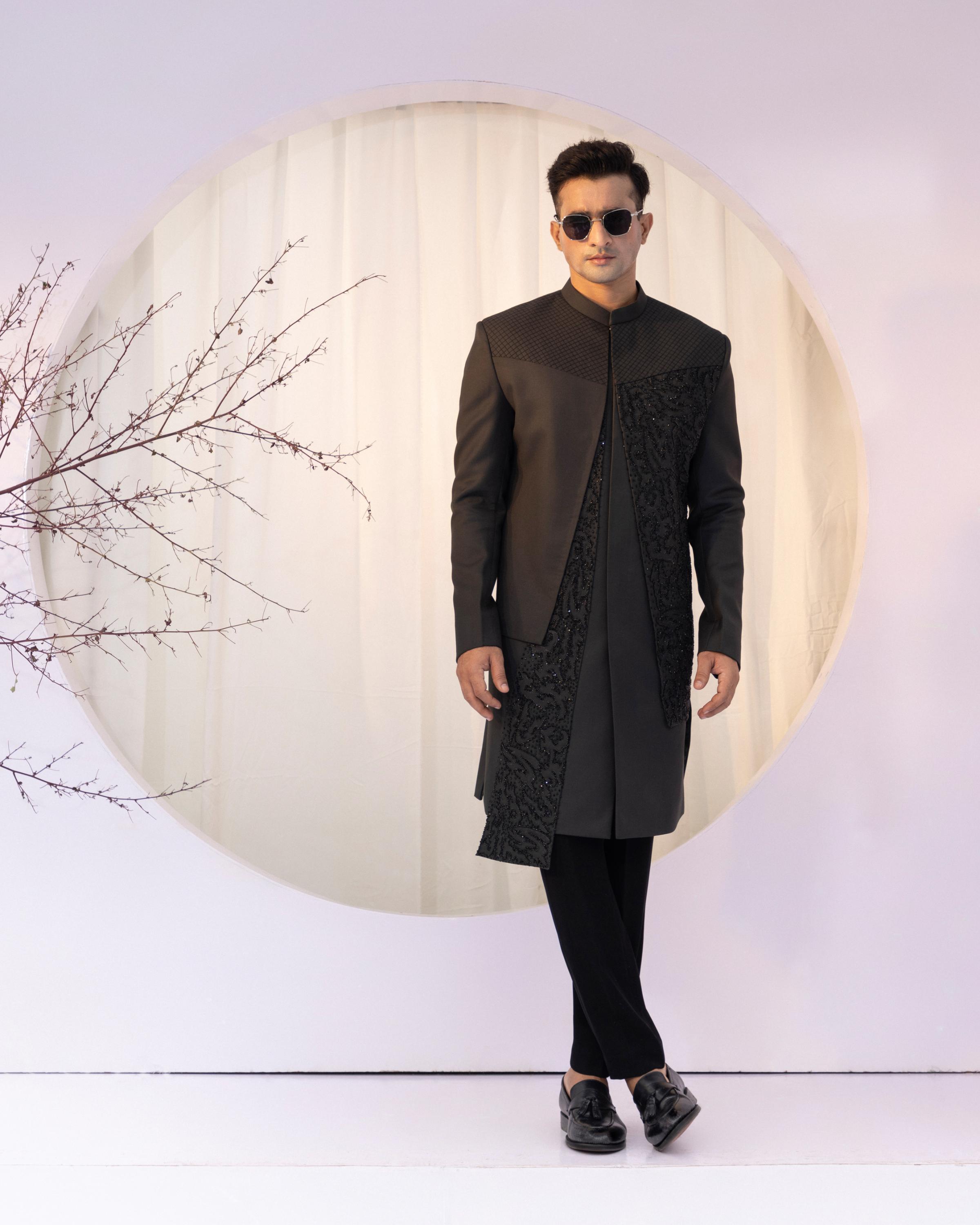 Assymetric Onyx Achkan Set