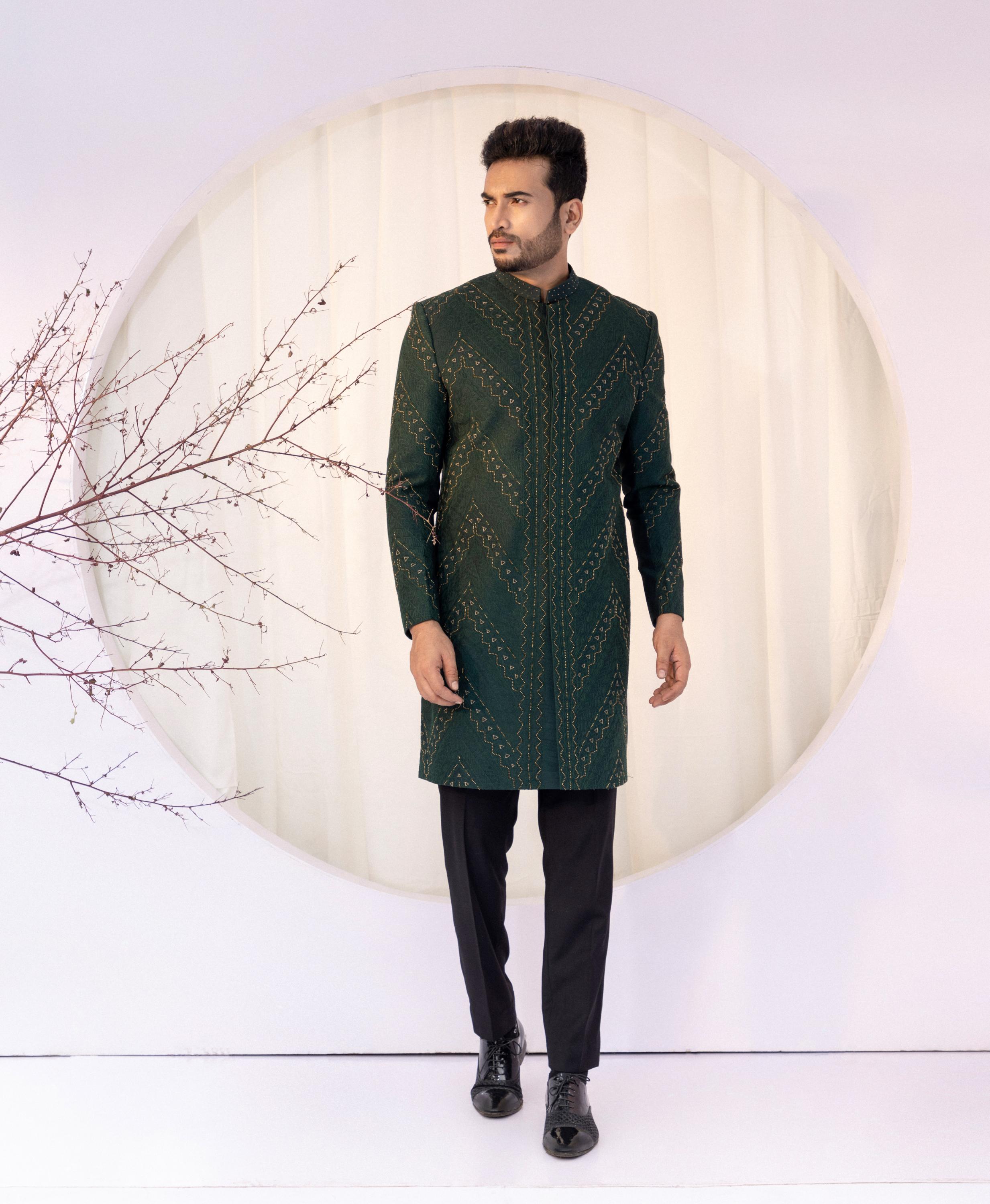 Emerald Zevar Achkan Set