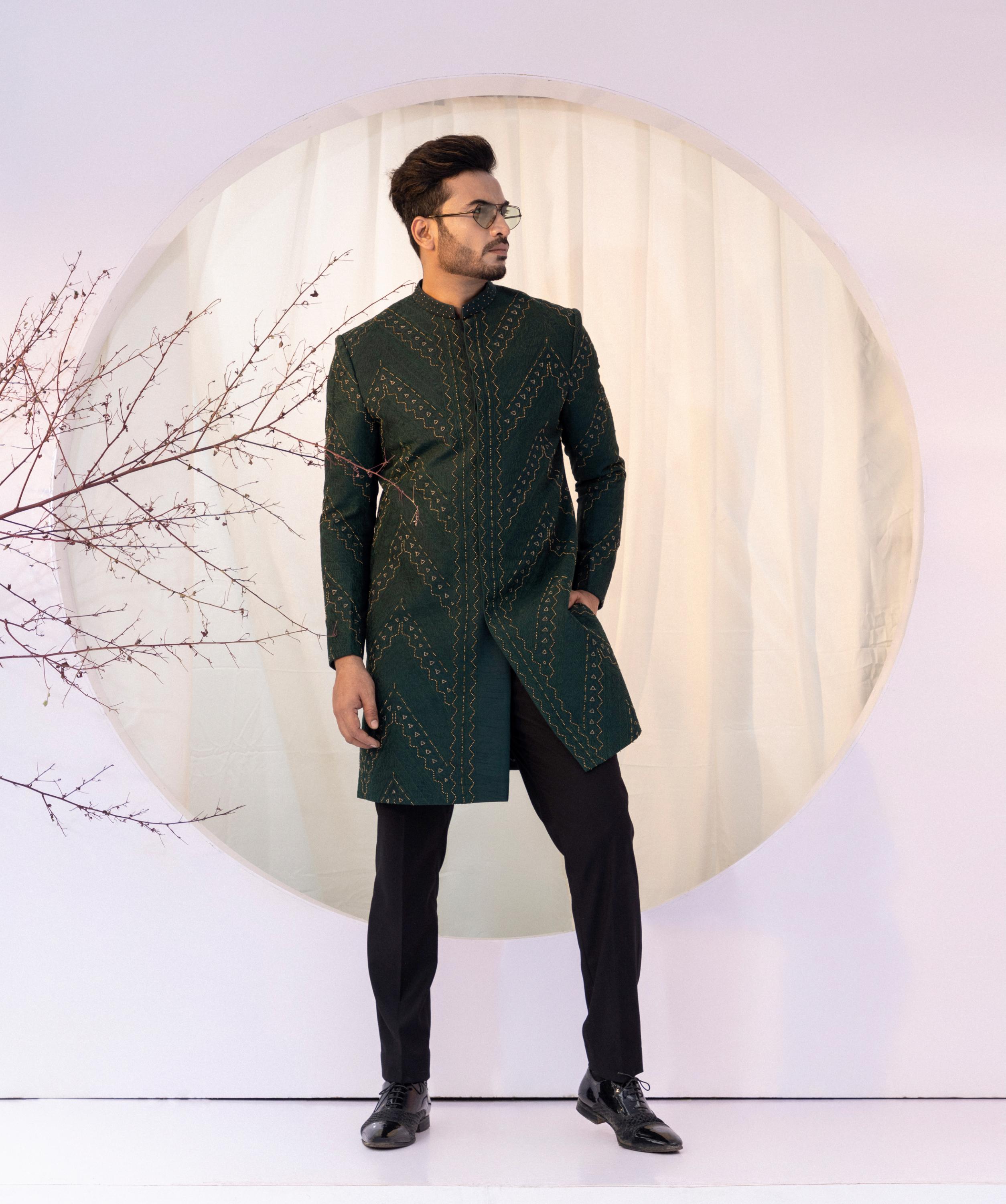 Emerald Zevar Achkan Set