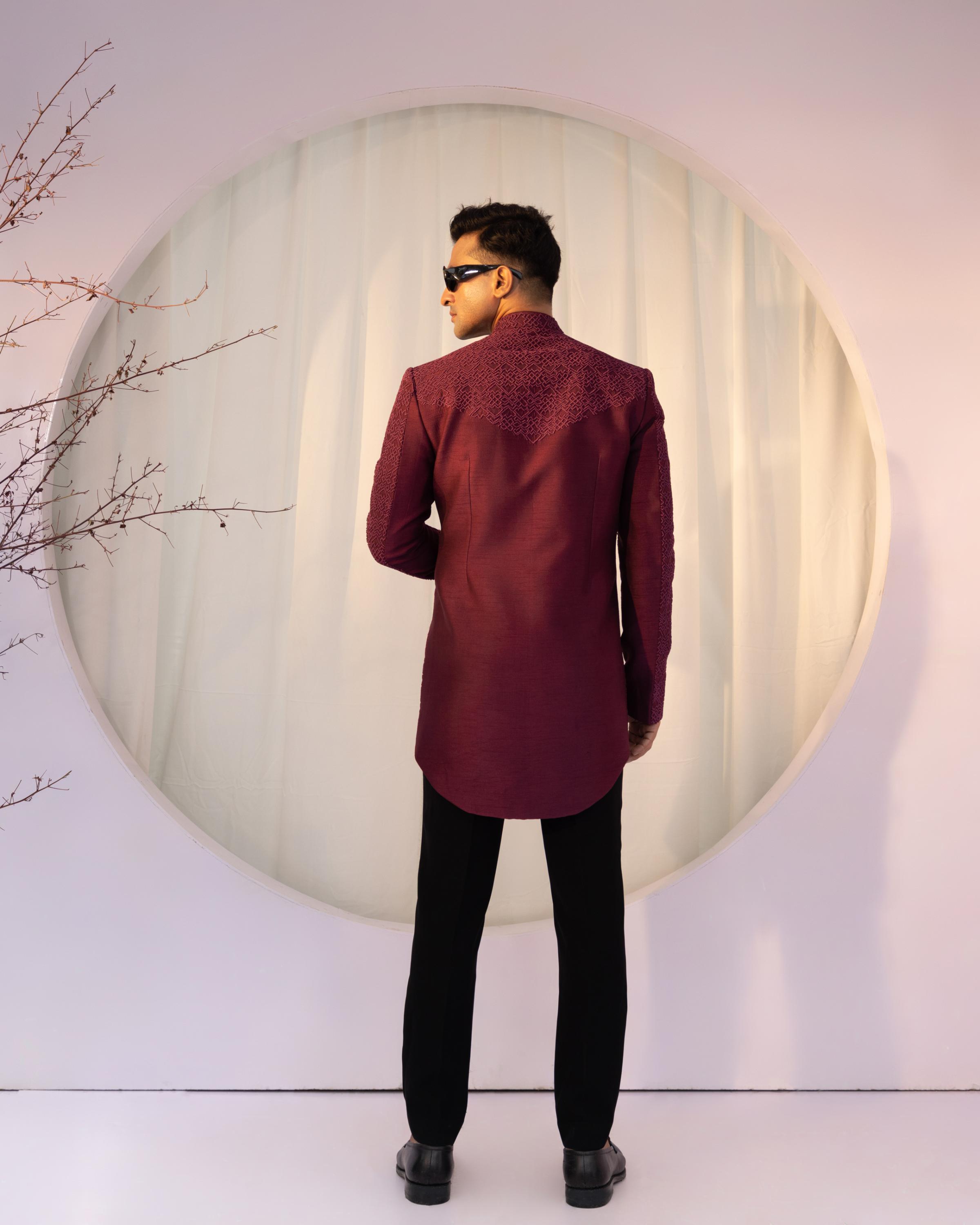 Wine Noir Achkan Set