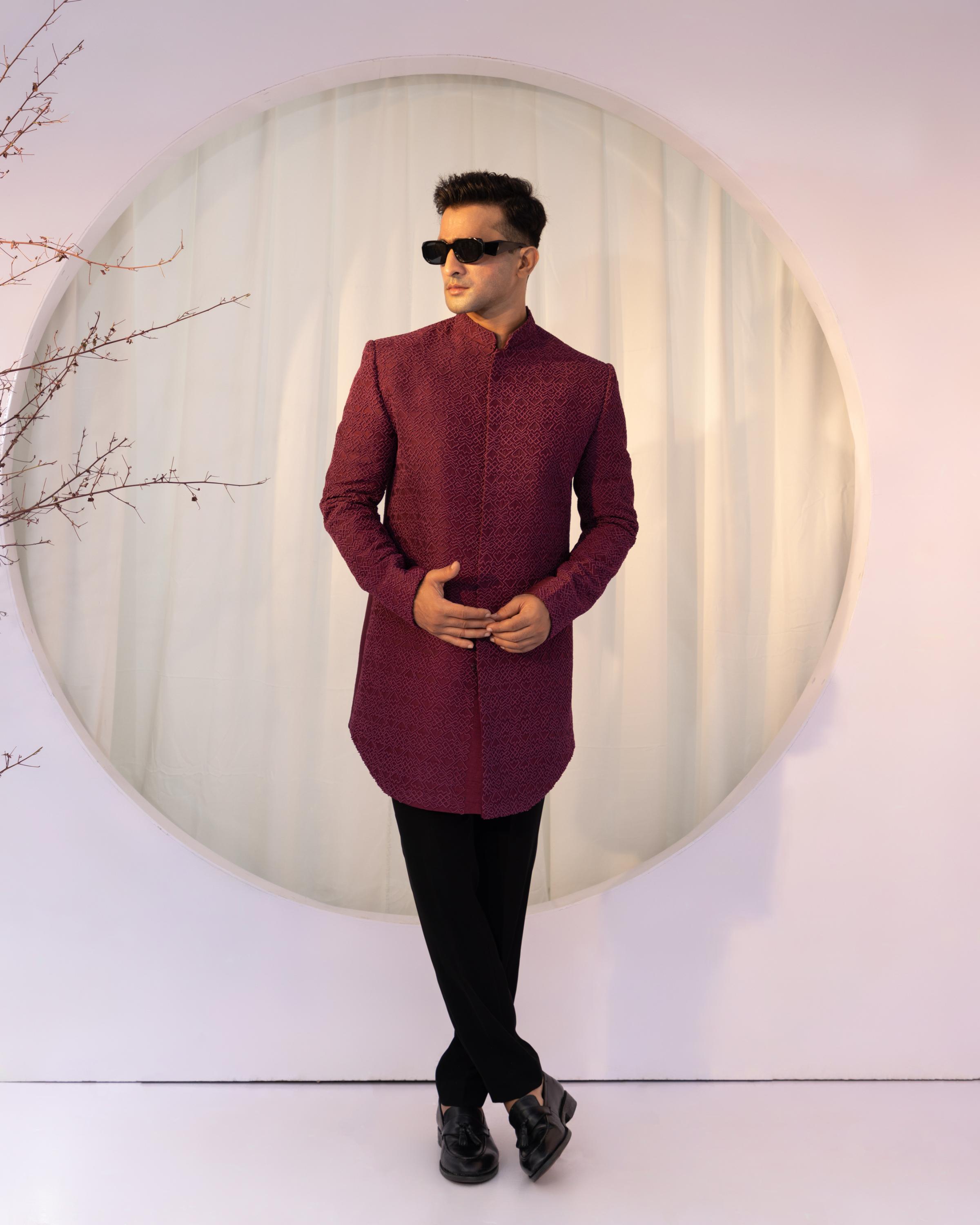 Wine Noir Achkan Set