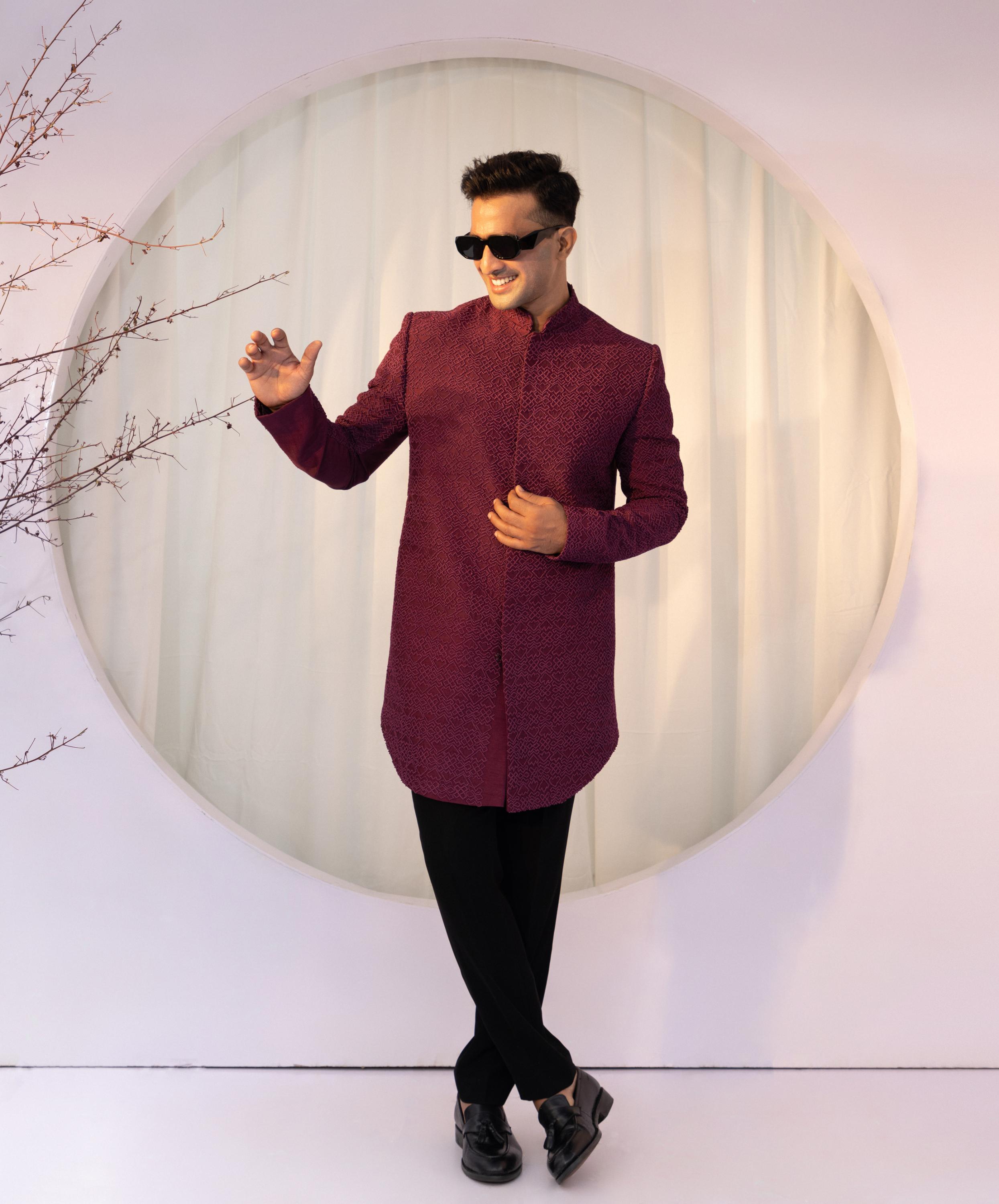 Wine Noir Achkan Set